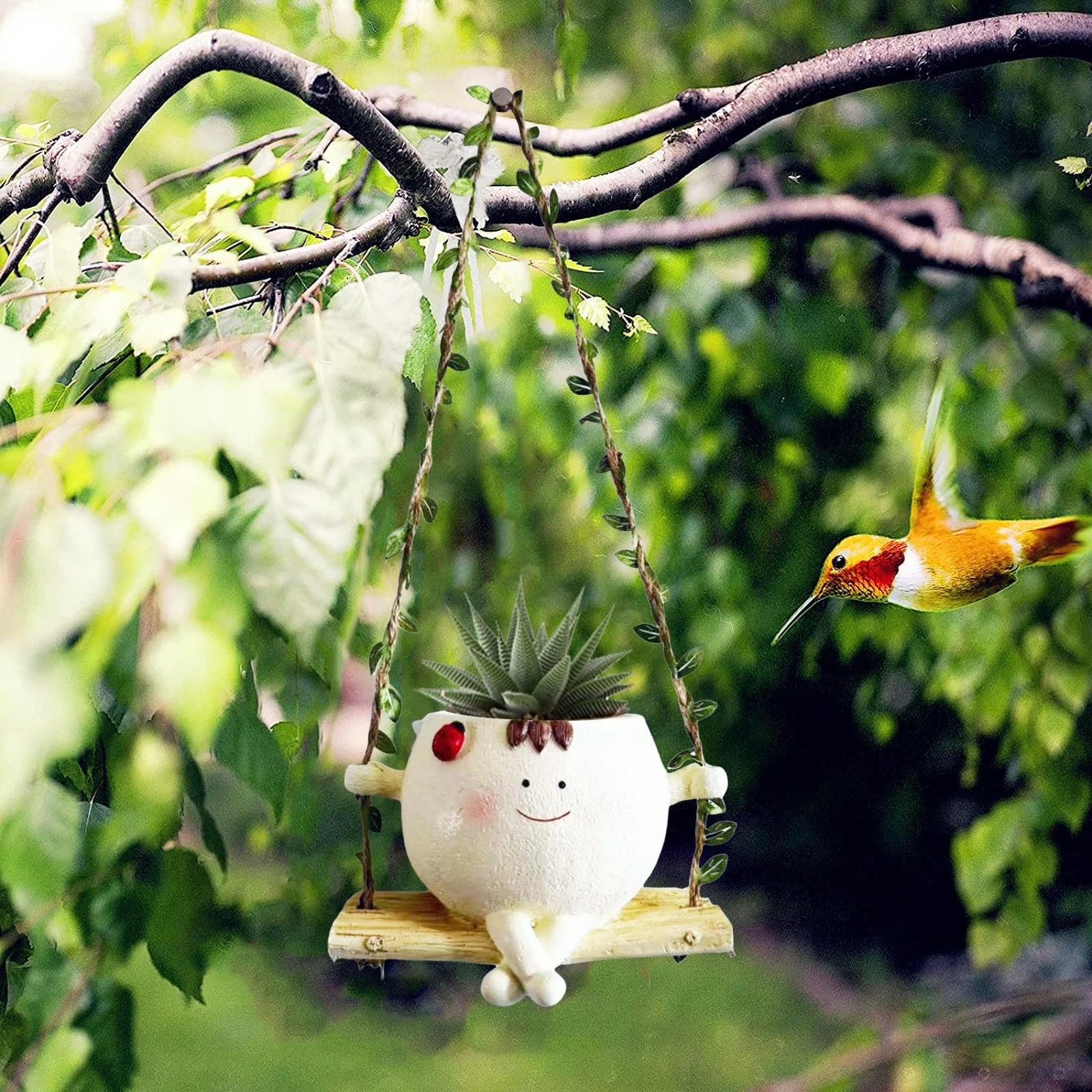 QNFEPKG Hanging Swing Chair Planter Pot Resin Face Planter For Indoor Outdoor Cute Head Flower Pots For String Of Pearls Live Unique Gift IdeaI For Mother Day Christmas