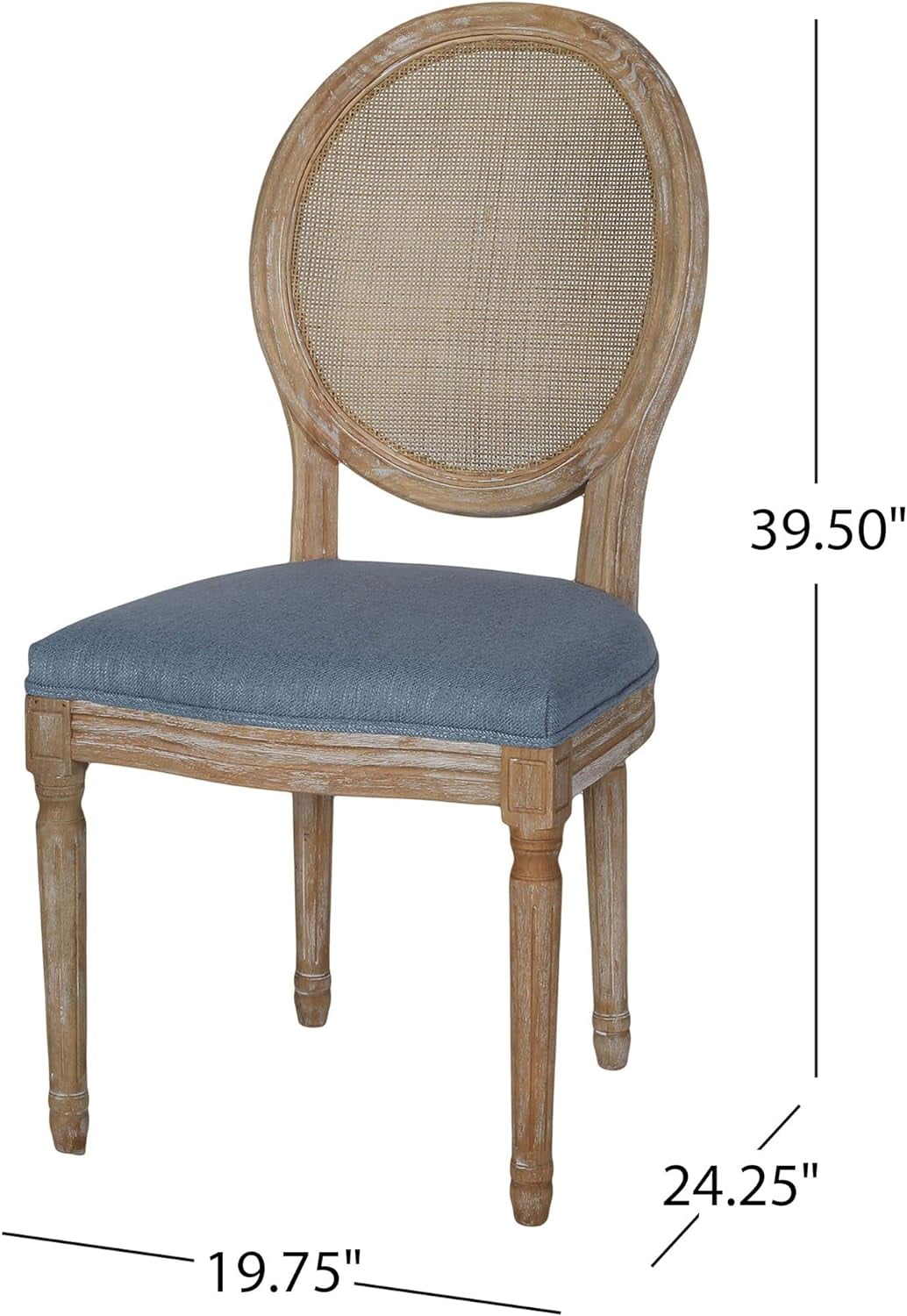 Camilo Wooden Dining Chair With Wicker And Fabric Seating (Set Of 2), Light Blue And Natural