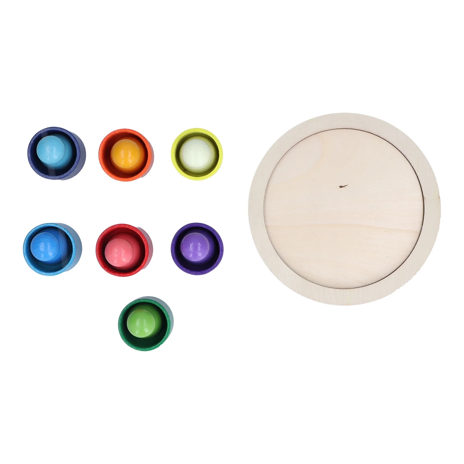 Buumin 7pcs Wooden Peg Dolls with Round Tray Rainbow People Playset Toys for Kids Children Preschool