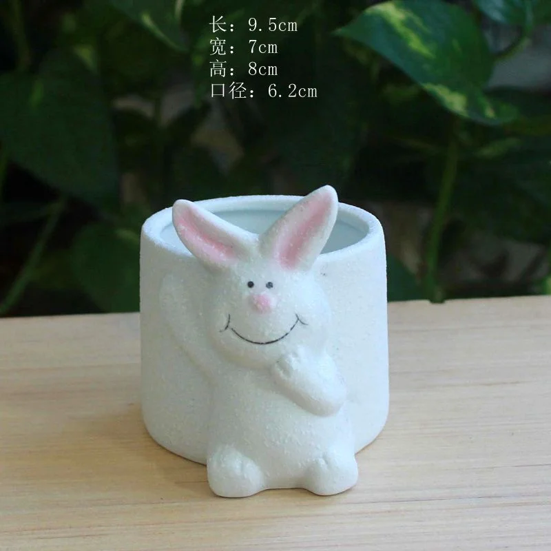 Snowflake Glaze Ceramic Succulent Planter - Nordic Style Rabbit Flower Pot - Ceramic Desktop Planter