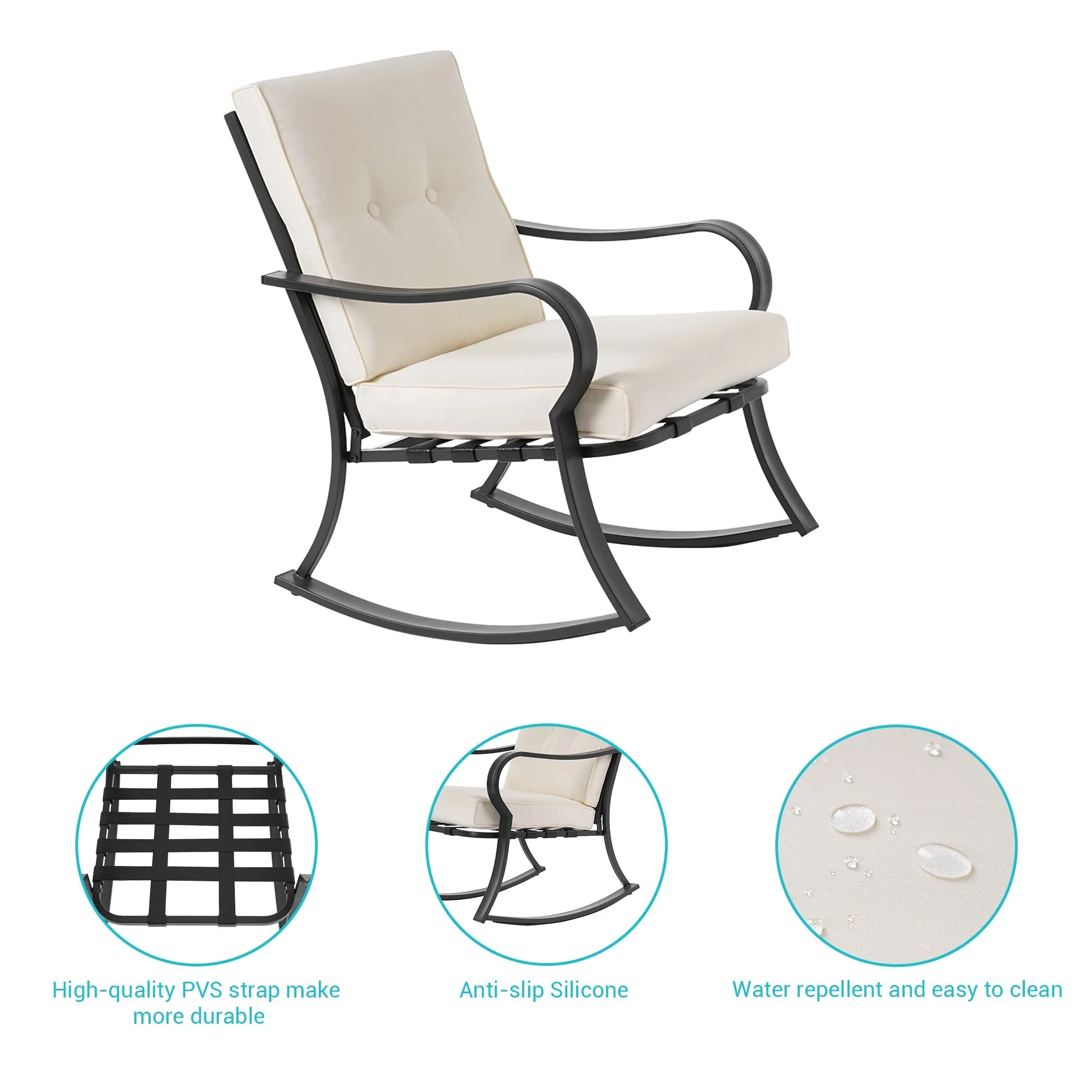 LIVOOSUN 3 Pcs Rocking Chairs,Patio Bistro Furniture Set w/Frame Table White