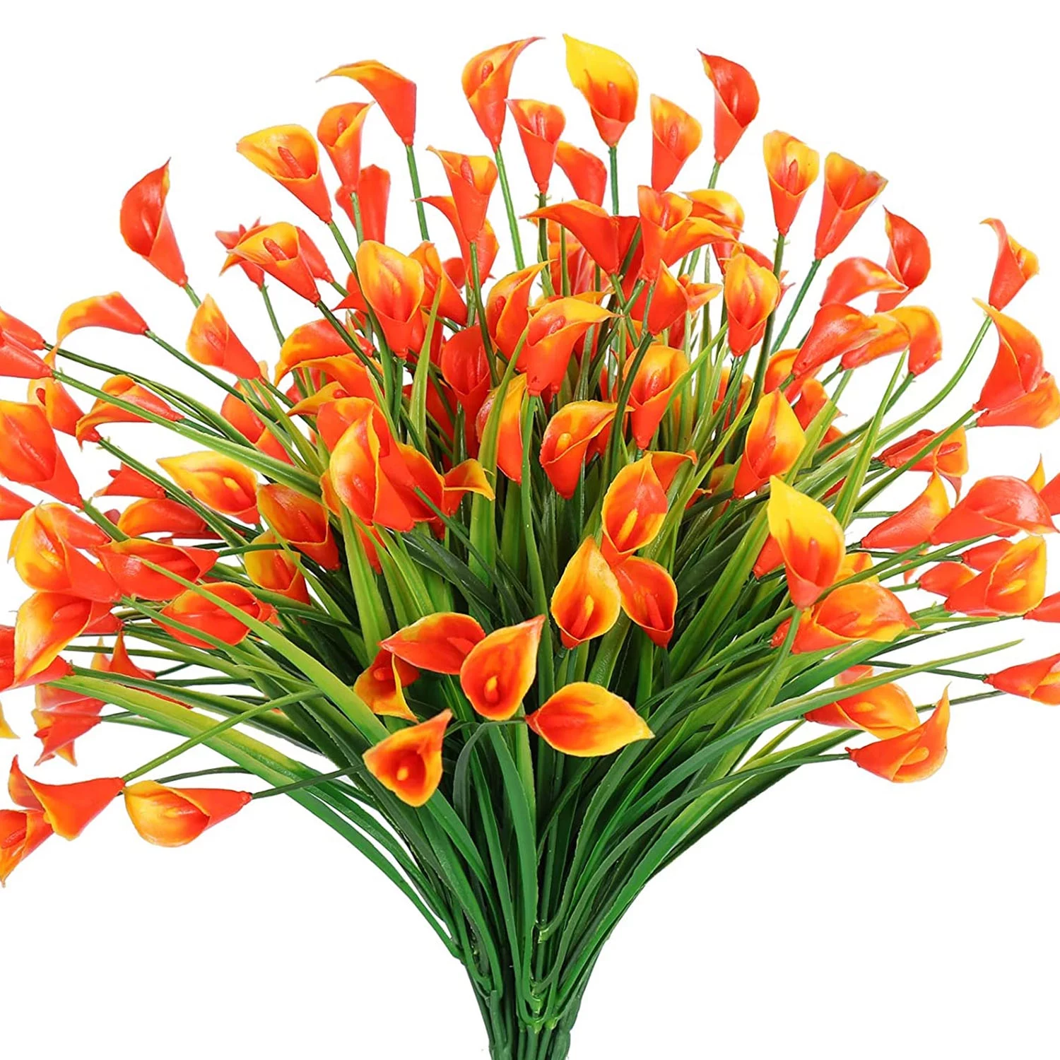 6 Bundles Artificial Calla Lily Flowers for Outdoors, UV Resistant Faux Fake Plants Plastic Spring Summer Flower Indoor Outside Hanging Planter Home Garden Porch Decor(Orange Red)
