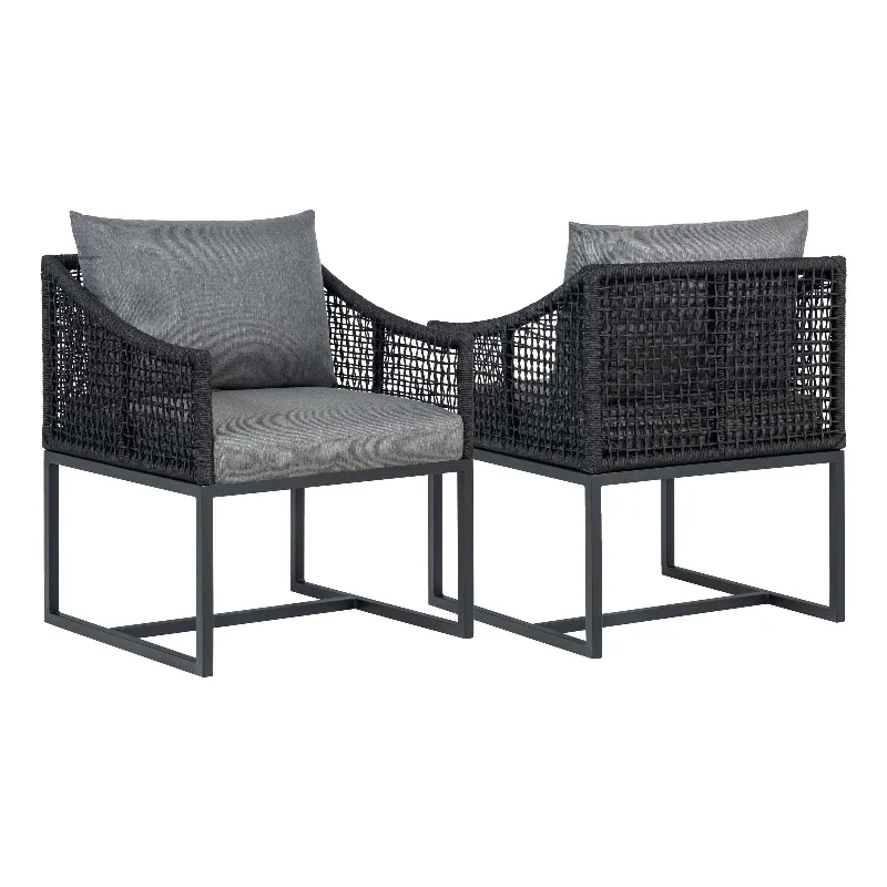 Sardinia Outdoor Aluminum Dining Chair with Rope Design - Black