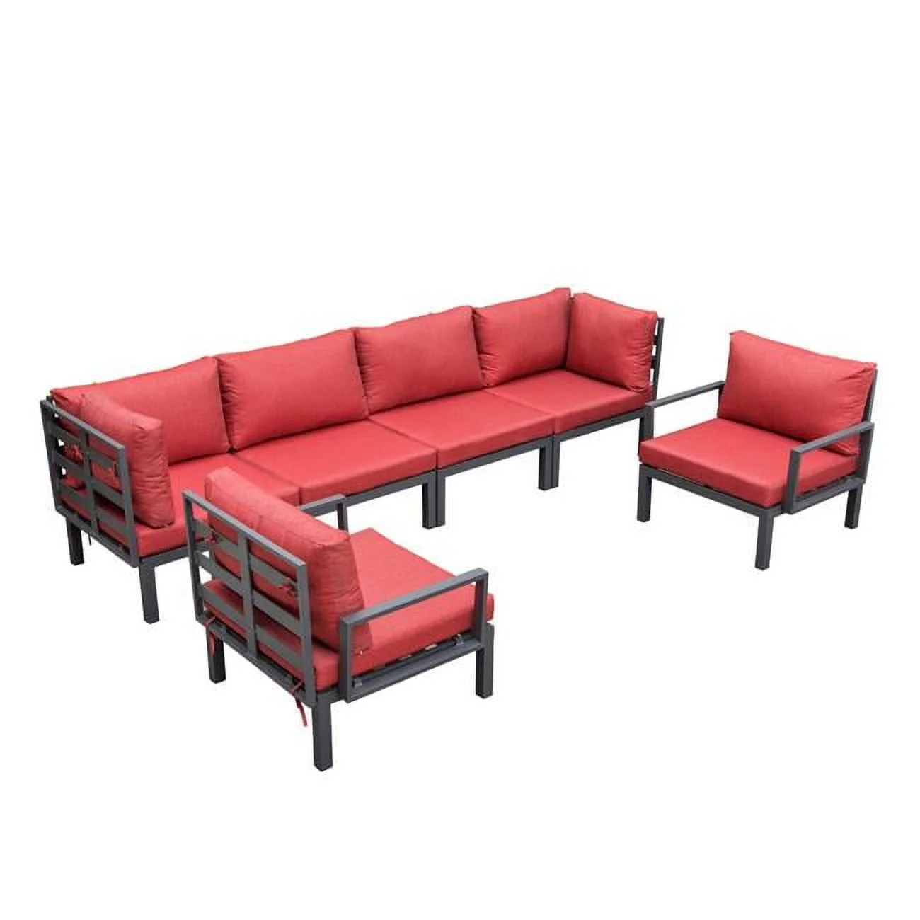 34.43 x 130.71 x 33.46 in. Hamilton Aluminum Patio Conversation Set with Cushion, Red - 6 Piece