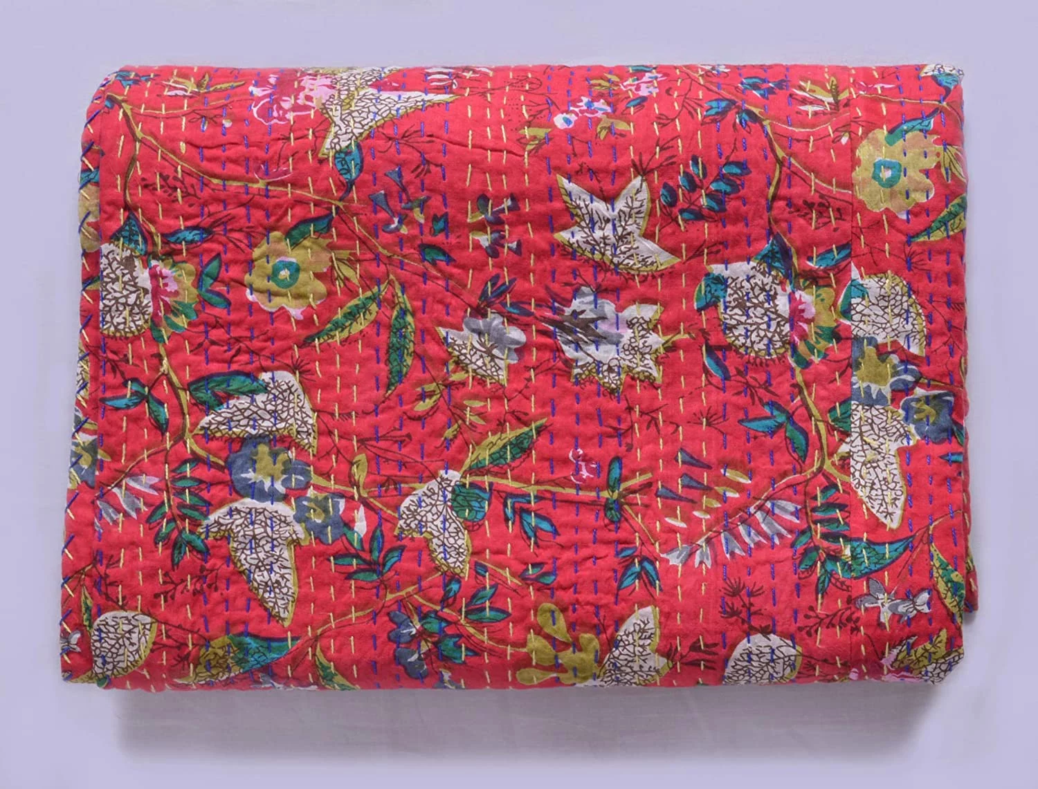 Red Floral Print Kantha Quilt King Quilt Inidan Bedspread Kantha Blanket Indian Quilt Cotton Quilt Twin Kantha Bed Cover Queen Quilt