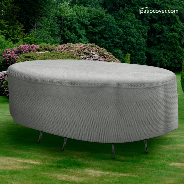 Patio Large Waterproof Round Oval Table & Chair Cover - Outdoor Patio Table Chair Combo Washable - Heavy Duty Furniture 112 Inch Combo Cover