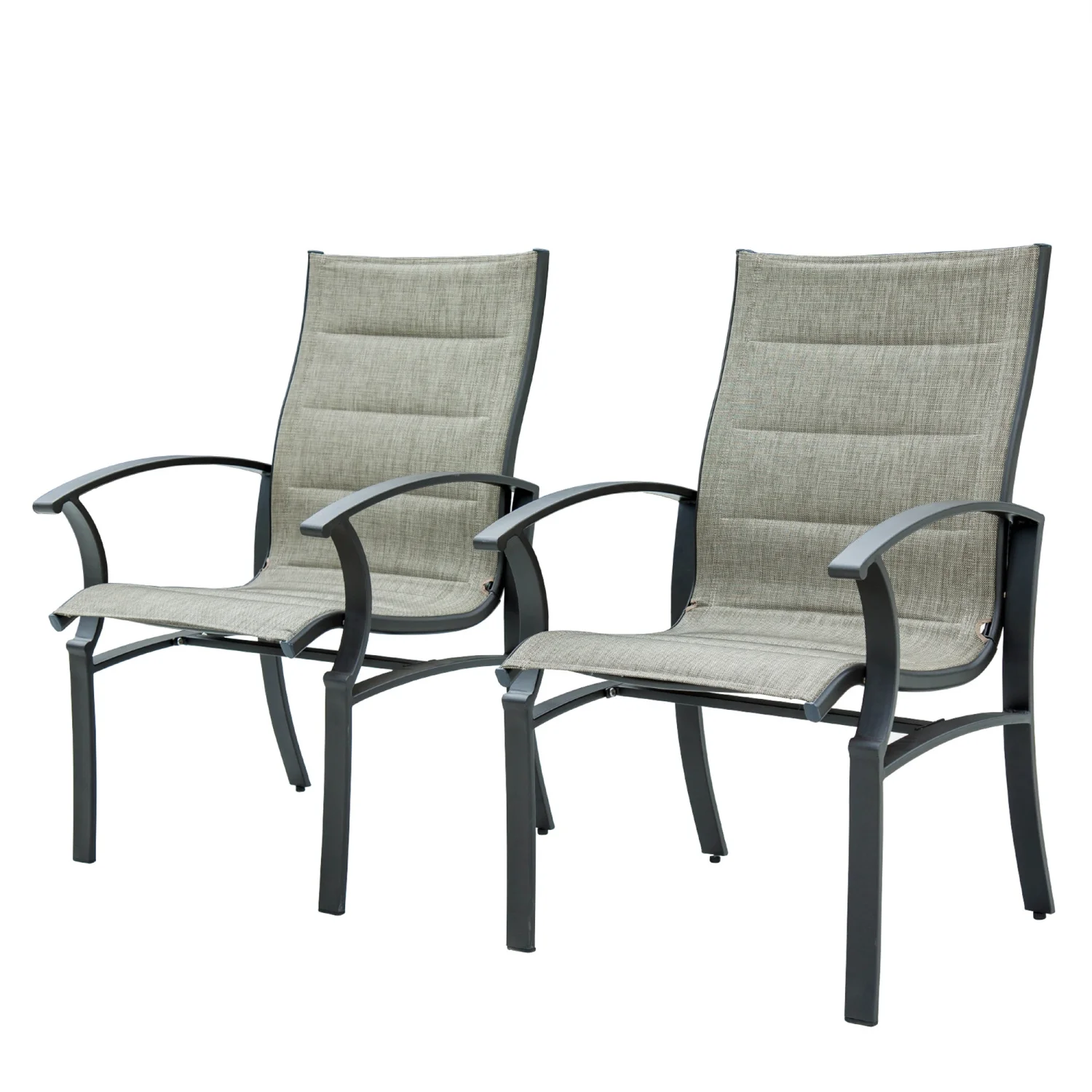 Inviting Elegant Grey Patio Dining Chairs Set of 2 - Modern Stylish Bistro Armchairs with Comfortable Textilene Mesh Fabric  Durable Sturdy Metal Steel Frame - Outdoor Seating Perfect for