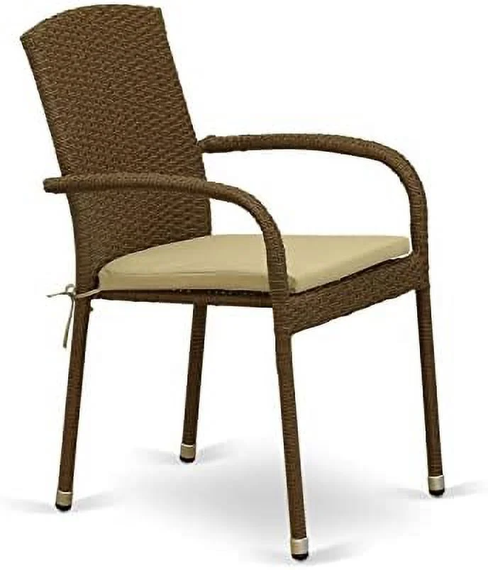 xrboomlife JULC102A Jubi Patio Bistro Wicker Dining Chairs with Cushion    Brown