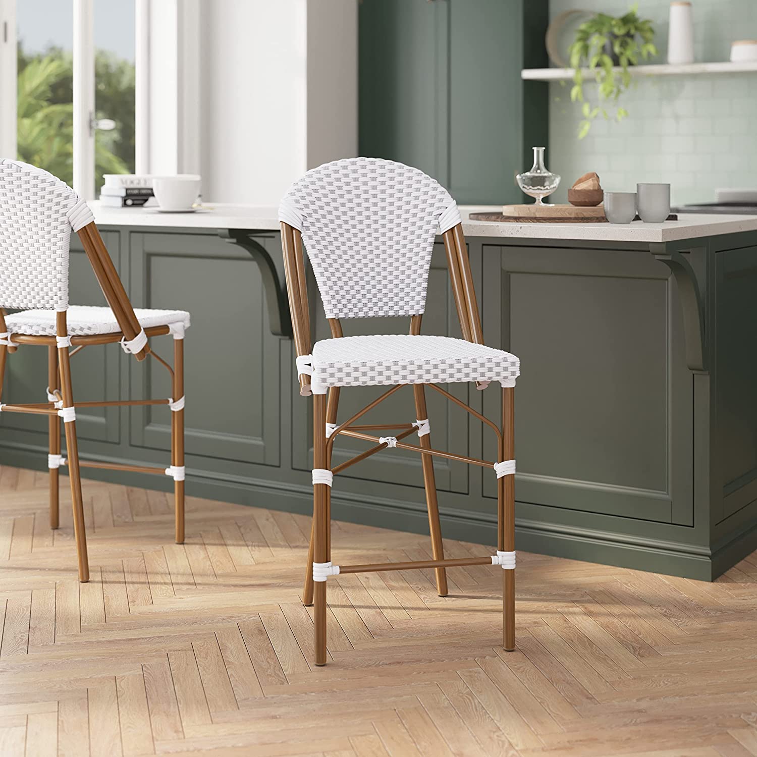 YANRUI Lourdes Commercial Grade French Bistro Counter Height Stool, Stackable Indoor/Outdoor Dining Stool, 26