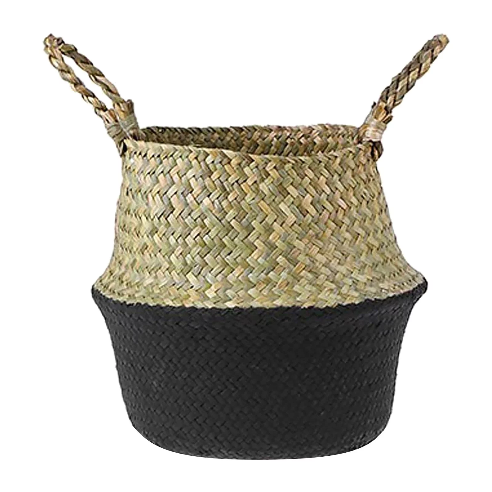 BNNG Woven Seagrass Plant Basket with Handles, Ideal Wicker Baskets Storage Plant Pot Basket for Laundry, Picnic, Plant Pot Cover, Beach Bag and Grocery Basket Folding Basket Pot