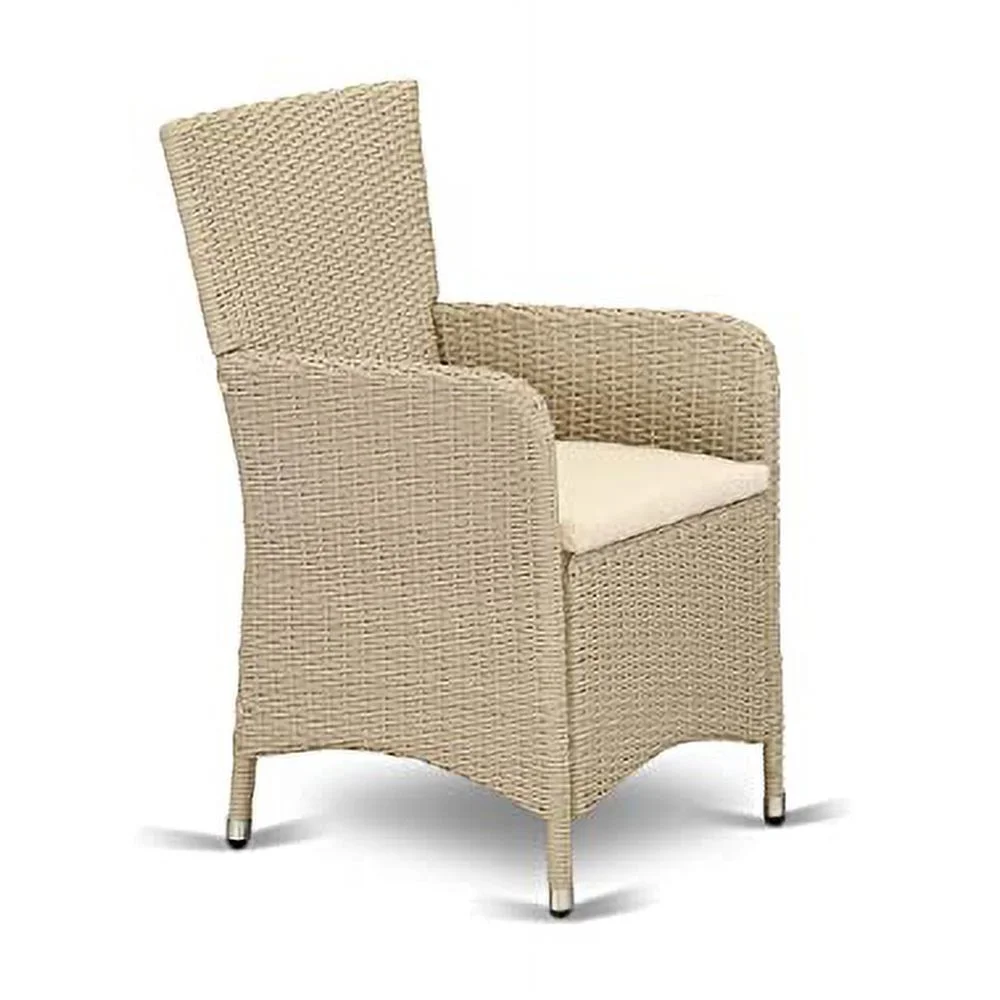 East West Furniture HLUC153V Luneburg Patio Bistro Wicker Dining Chairs with Cushion, Set of 2, Cream