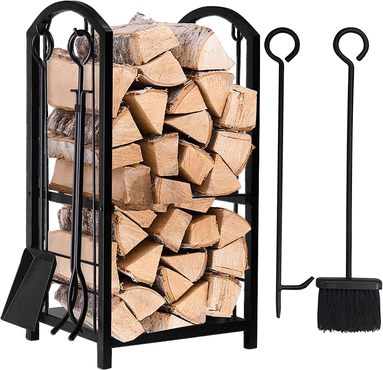 Firewood Rack Fireplace Tool Rack Indoor Wood Holders Fireplace Outdoor Log Holder Rack Lumber Storage Stacking Black Stove Wrought Iron Large Logs Bin Fireplace Tools Set Tongs Accessories