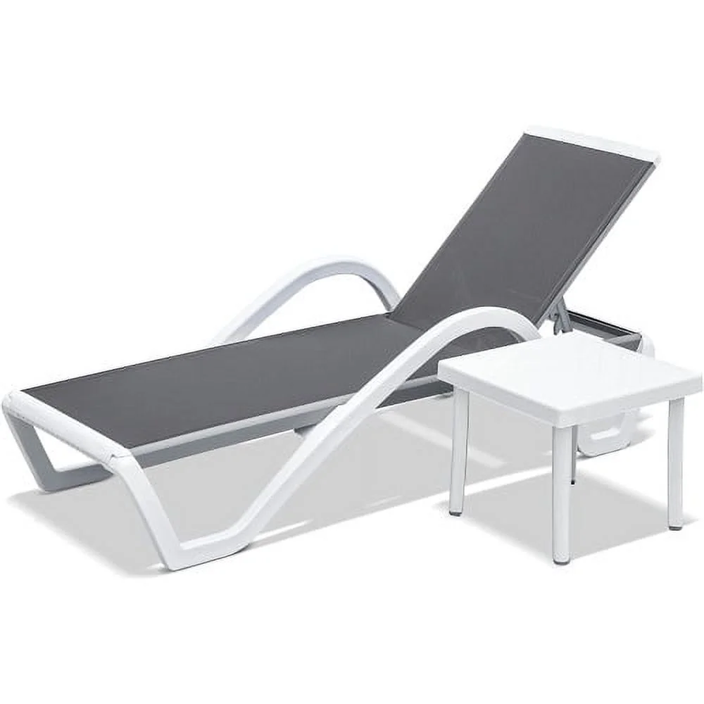 YPDCHB Patio Chaise Lounge Adjustable Aluminum Pool Lounge Chairs with Arm All Weather Pool Chairs for Outside in-Pool Lawn (Gray  1 Lounge Chair+1 Plastic Table)