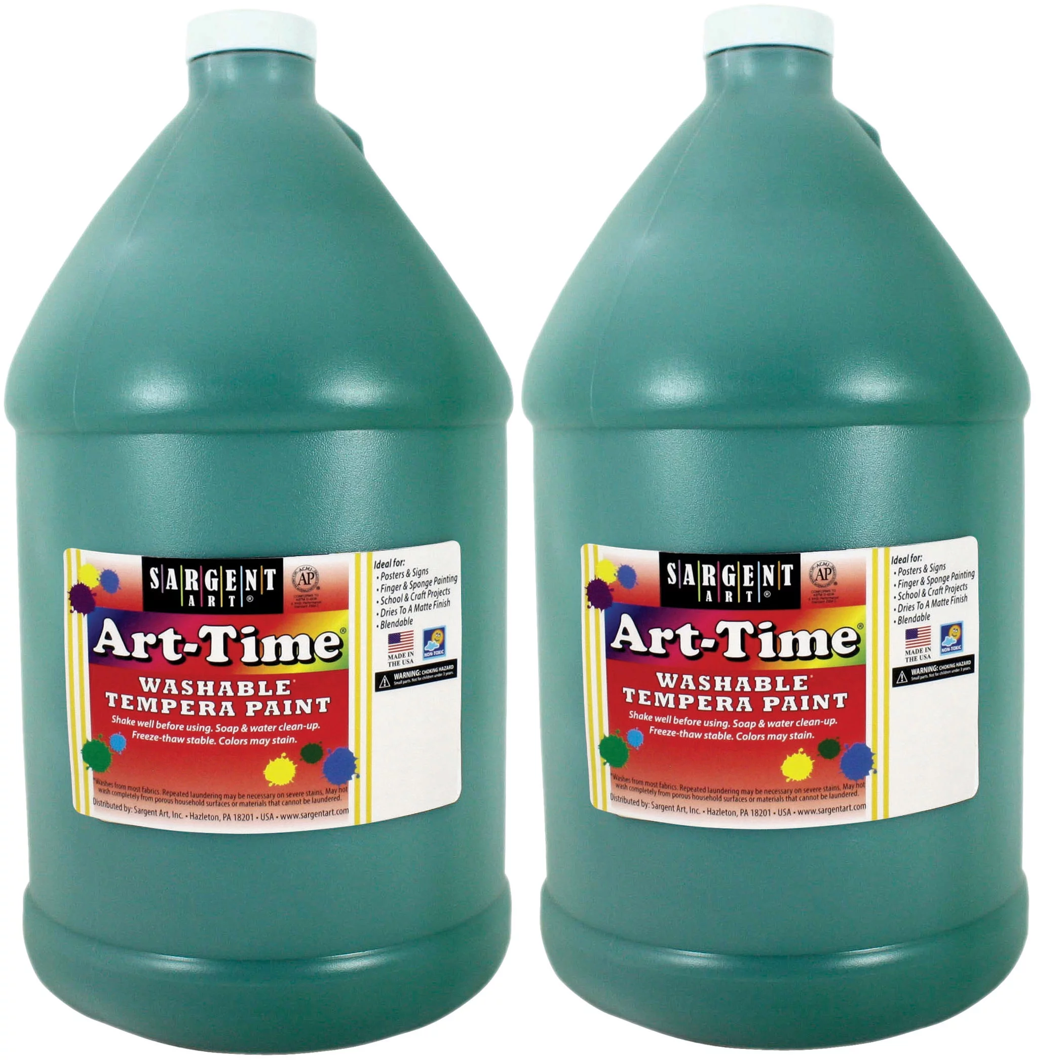 Sargent Art Art-Time Washable Tempera Paint, Green, Gallon, Pack of 2
