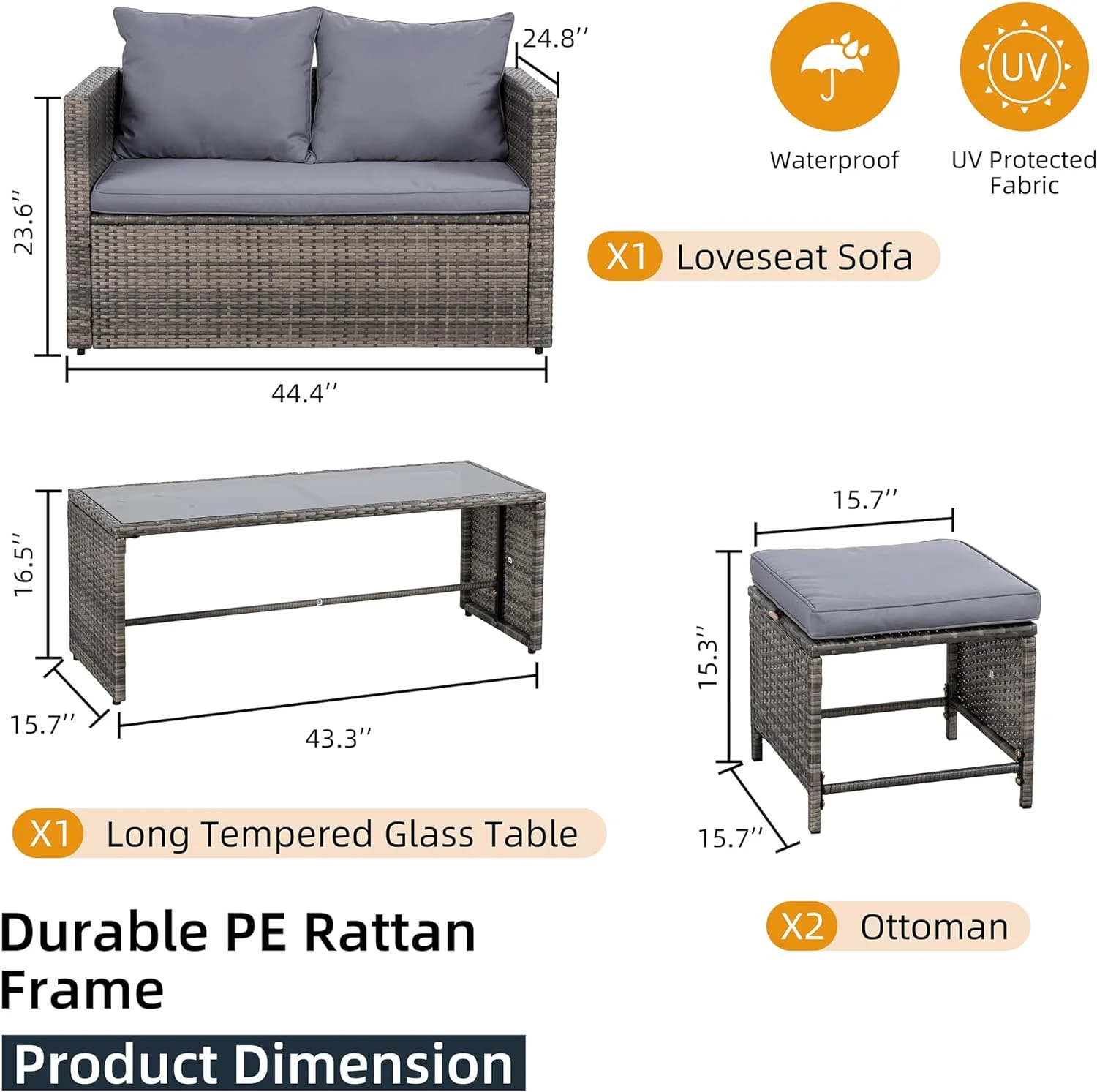 ZFGSUIJN TUIONMJ 4 Pieces Outdoor Patio TUIONMJ Sets Conversation Sets Rattan Chair Wicker Set Coffee TUIONMJ Outdoor Indoor Use Backyard Porch Garden Poolside Balcony TUIONMJ(Black Ratta