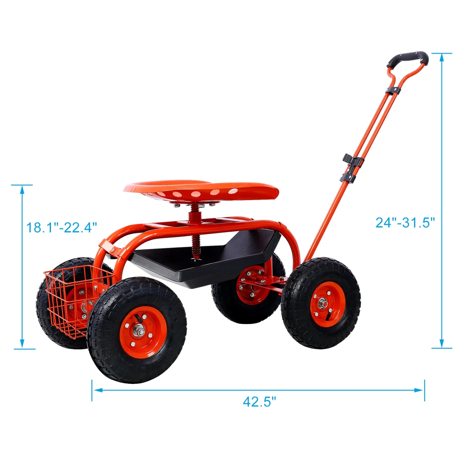 Rolling Garden Scooter Garden Cart Seat with Wheels and Tool Tray  360 Swivel Seat Red