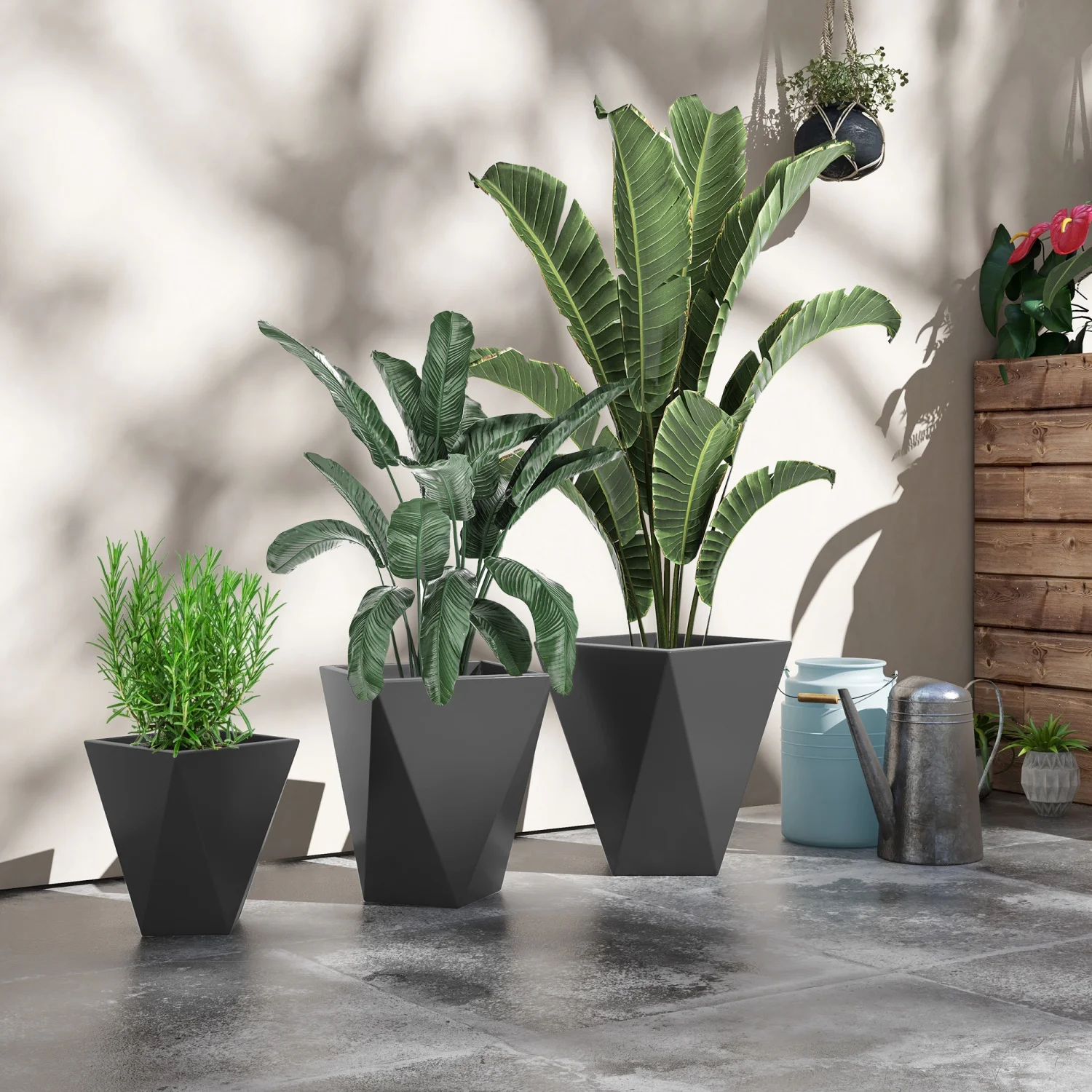 LEIYEHOOM Set of 3 Tall Planters  18”  15.25”  11.75”  MgO Indoor Outdoor Planters with Drainage Holes  Stackable Flower Pots for Garden  Patio  Balcony  Front Door  Gray