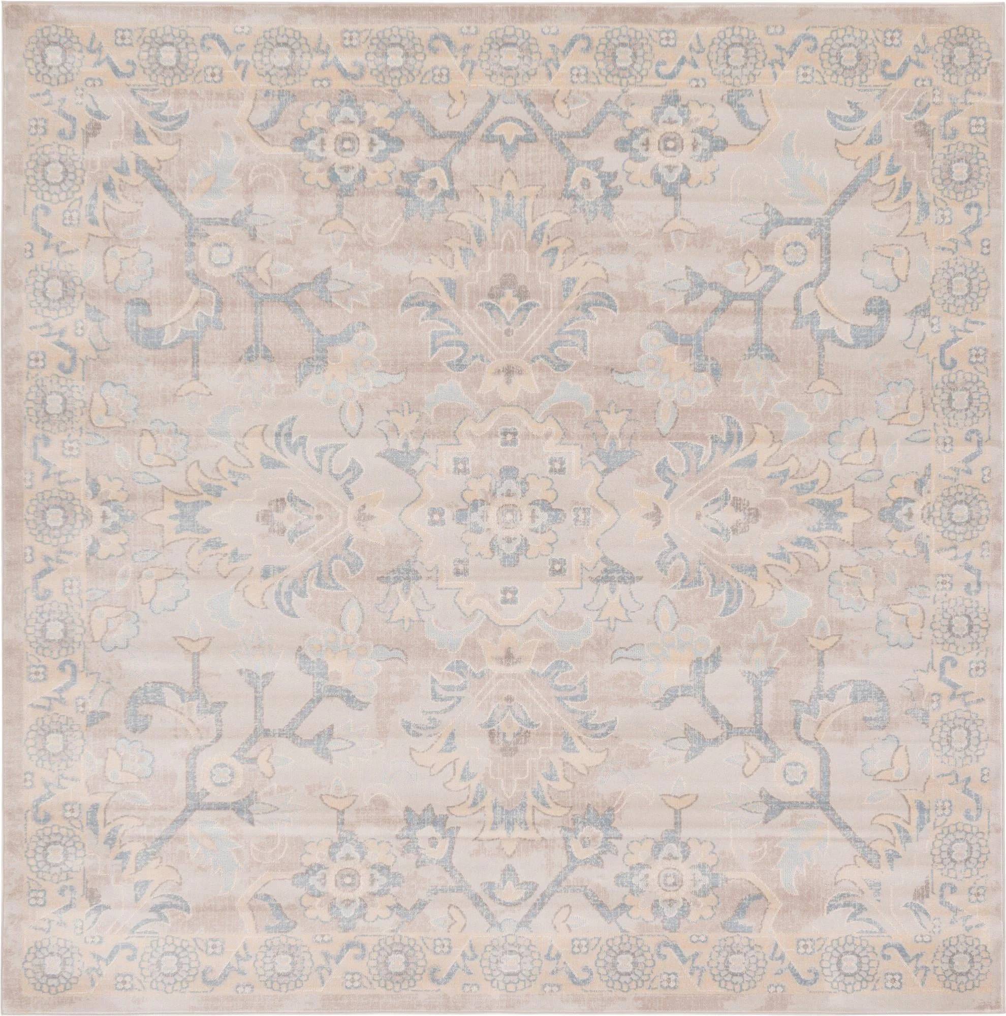 Unique Loom Willow Paris Rug Gray/Beige 8' Square Border Bohemian Perfect For Dining Room Living Room Bed Room Kids Room