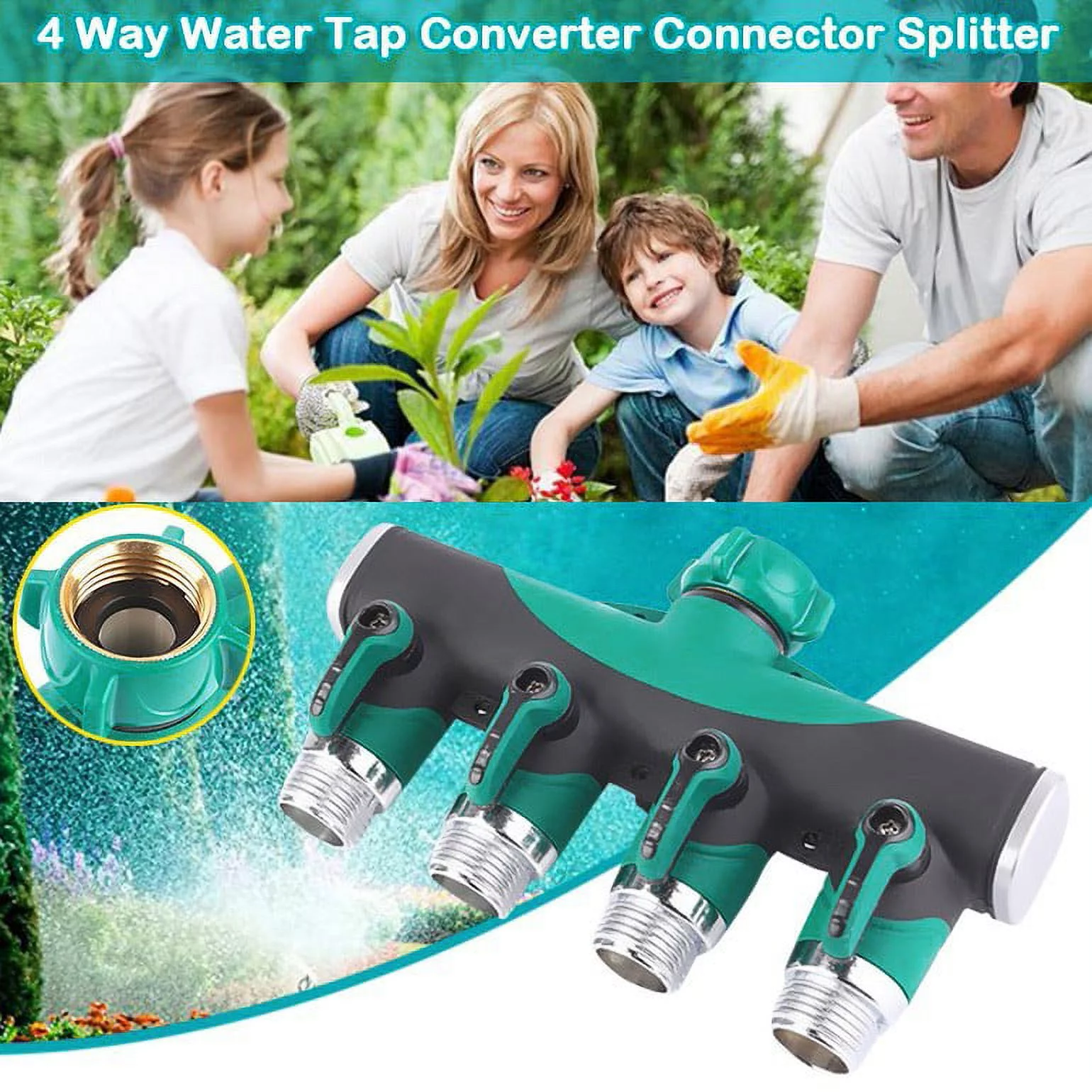 Connector 4 Hose Way Splitter Water Converter Splitter For Garden Patio & Garden Sprinkler for Trampoline 15 Ft Hose Timers for Watering Trampoline Sprinkler 16 Ft round Sprinkler Cups Sprinkler Hose
