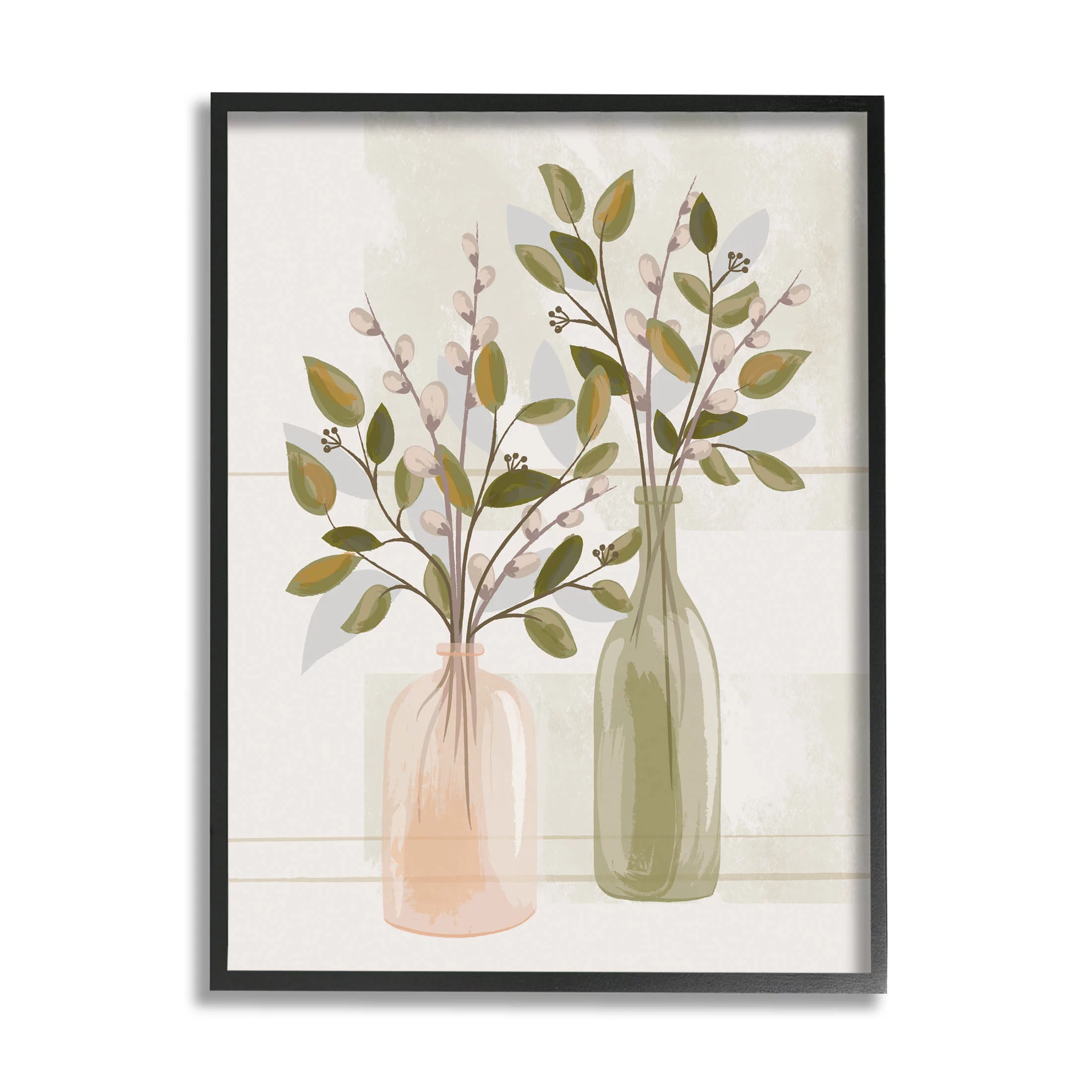 Pussy Willow Ikebana Vases Botanical & Floral Graphic Art Black Framed Art Print Wall Art