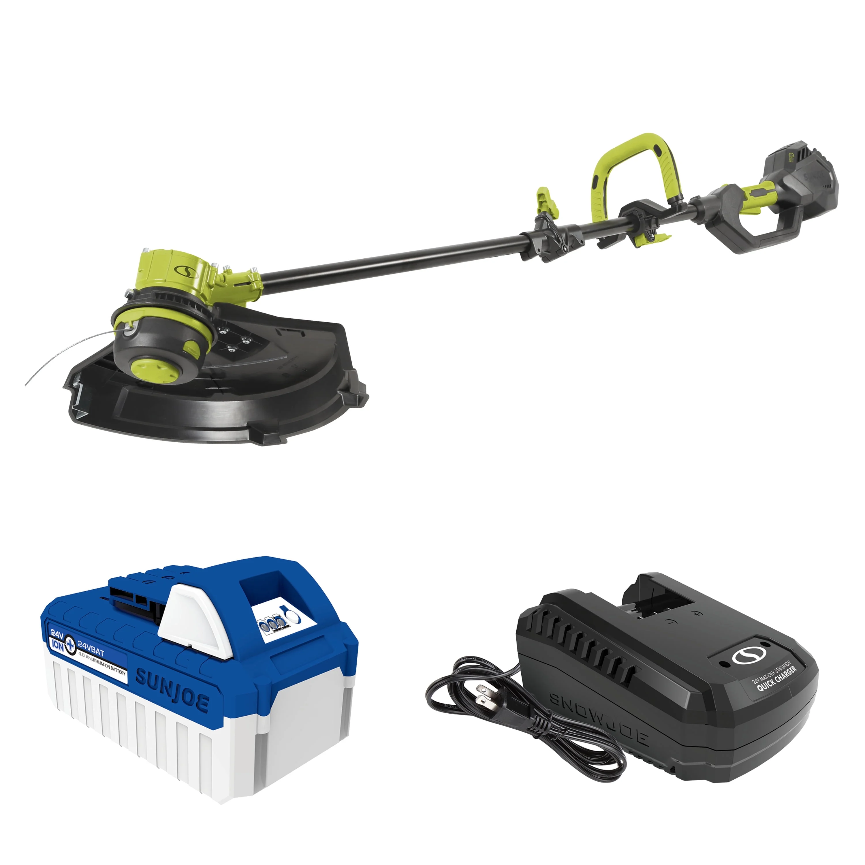 Sun Joe 24V Cordless 14-inch Dual-Line String Trimmer, 2-Speed, 450W Brushless Motor, 4.0-Ah Battery & Charger