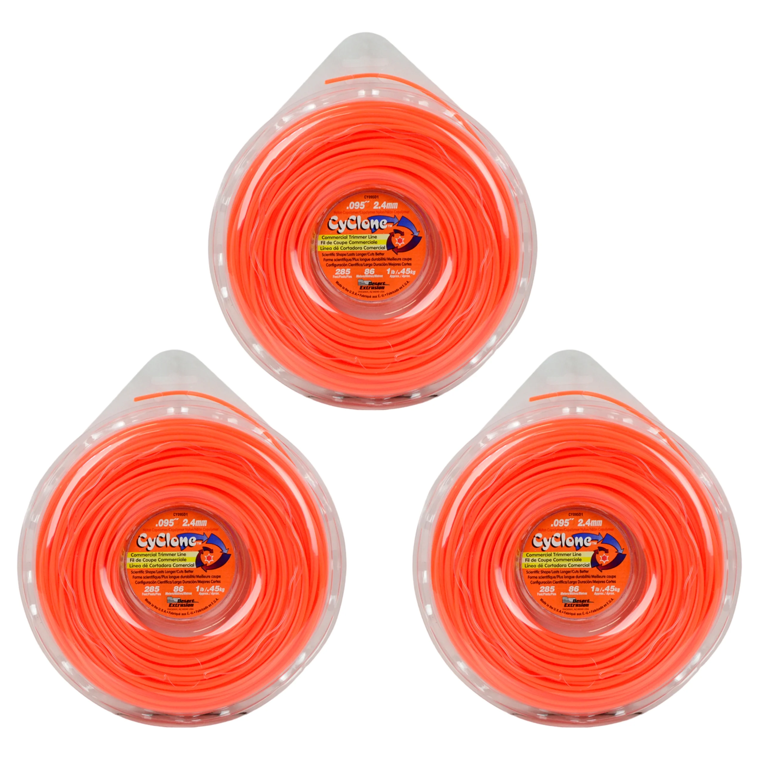 Cyclone CY095D1 .095-in 570-ft Commercial Weed String Trimmer Edger Line (3-Pack)