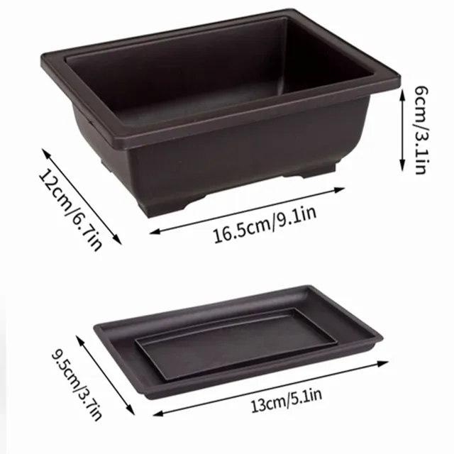 Rectangular and Square Plastic Flowerpots with Trays for Garden Landscape - Durable Bonsai Pot for Outdoor Plants - Stylish Decor for Your Home