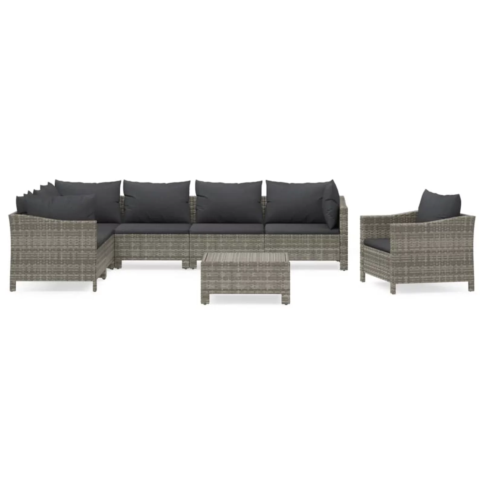 Walmeck 8 Piece Patio Set with Cushions Gray Poly Rattan