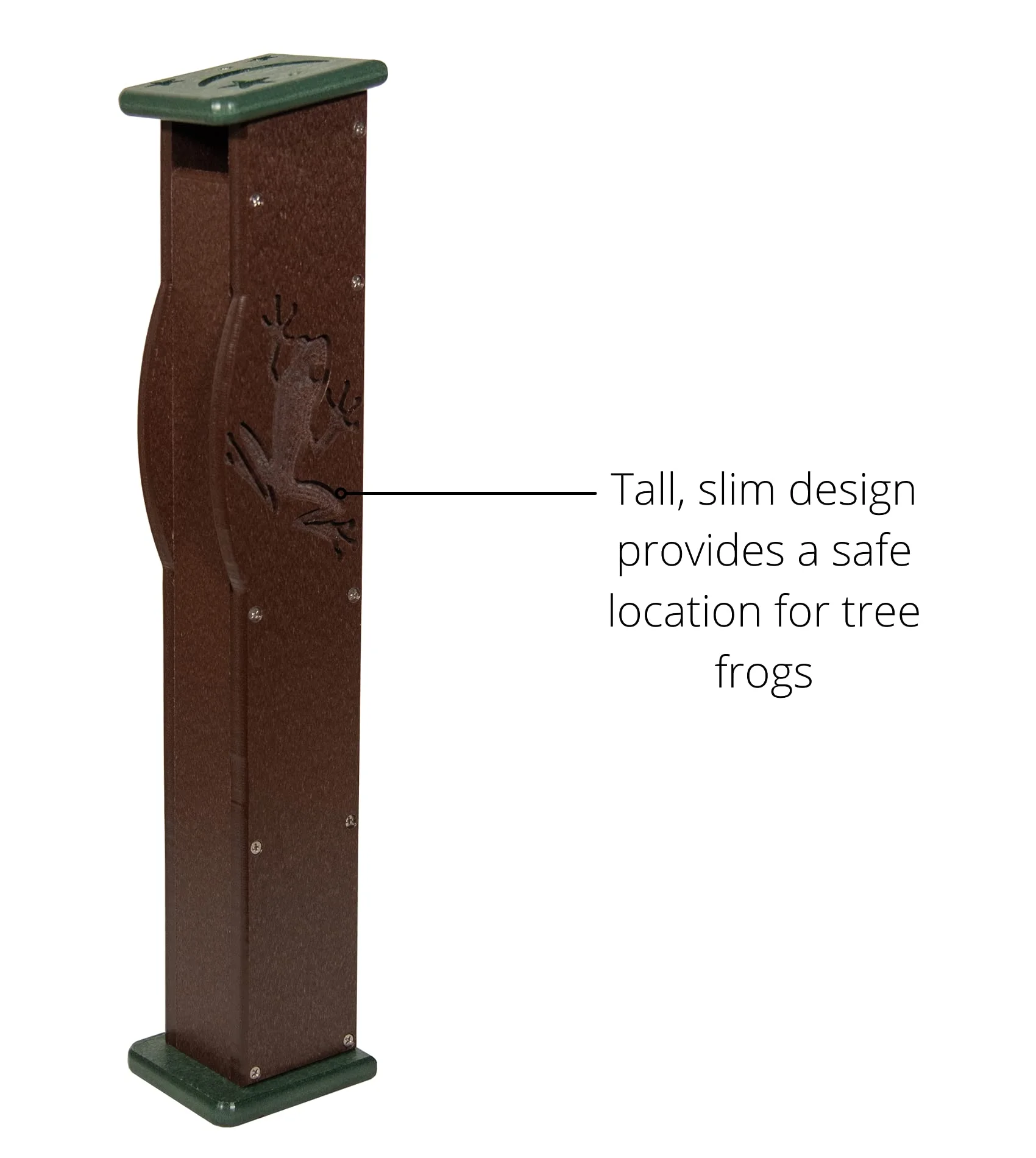 JCs Wildlife Deluxe Poly Lumber Tree Frog House - Attract Many Species of Tree Frogs - Made in the USA (Brown Body / Green Roof)