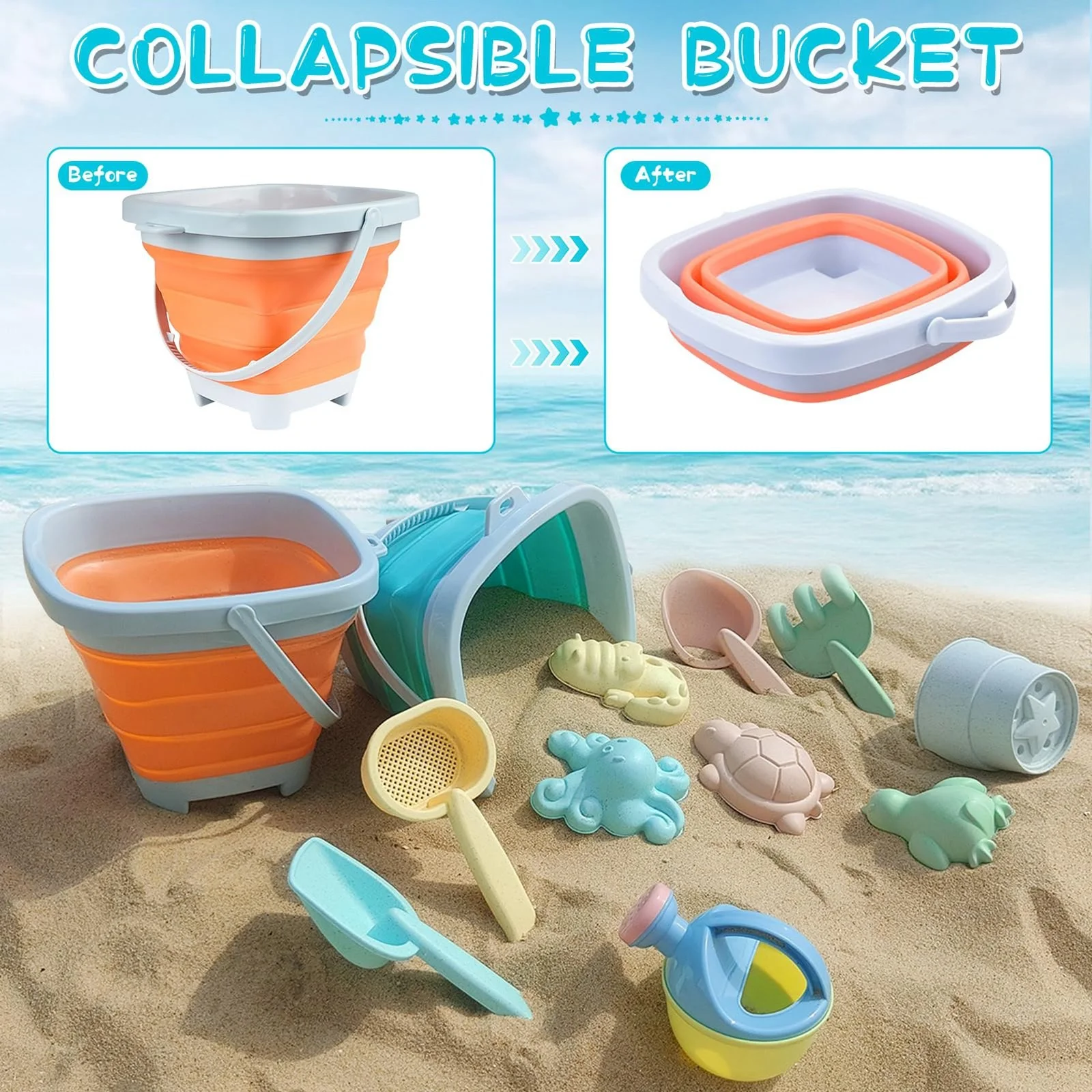 ZiSUGP Beach Toy Set New Water Play Beach Folding Bucket Sand Digging Shovel Children's Beach Sand Playing Tool Set Mini Inflatable Pool Rings
