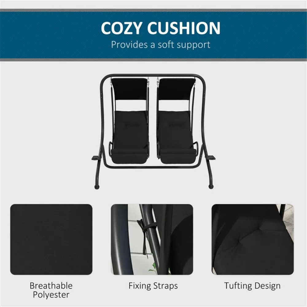 Yahaolhgd swing chair 2 seater patio swing set with stand heavy-duty black