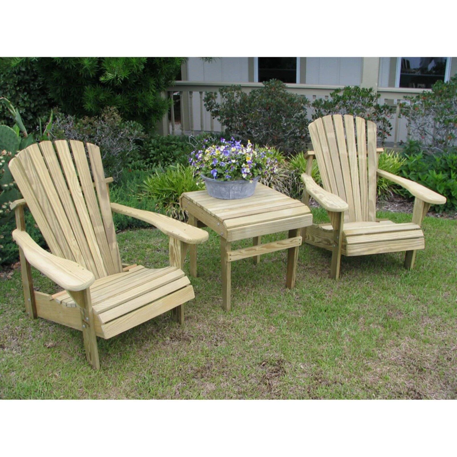 Weathercraft® Patio Conversation set.  3-Piece Adirondack Set & Accessory seats 2.  2-Chairs and 1-Side Table. Pressure Treated and Dried Wood