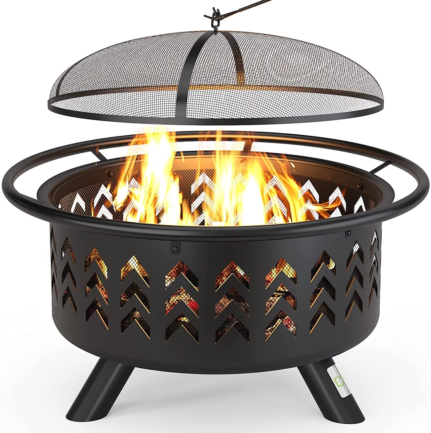 QOMOTOP Outdoor Fire Pit, 36 in Large Steel Wood Burning Fire pits with Spark Screen and Fireplace Cover, for Patio Party & Bonfire