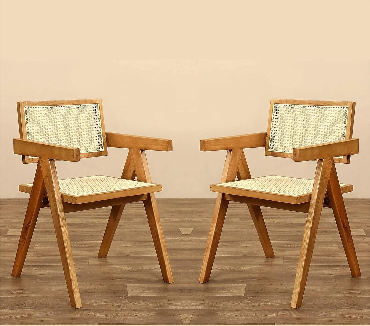 JYHOME Rattan Dining Chairs   Wooden Armchair Cane Kitchen Chairs with Arms  Mid Century Modern Chair for  Room Dining Garden Balcony Leisure Arm Chair (Black Color)