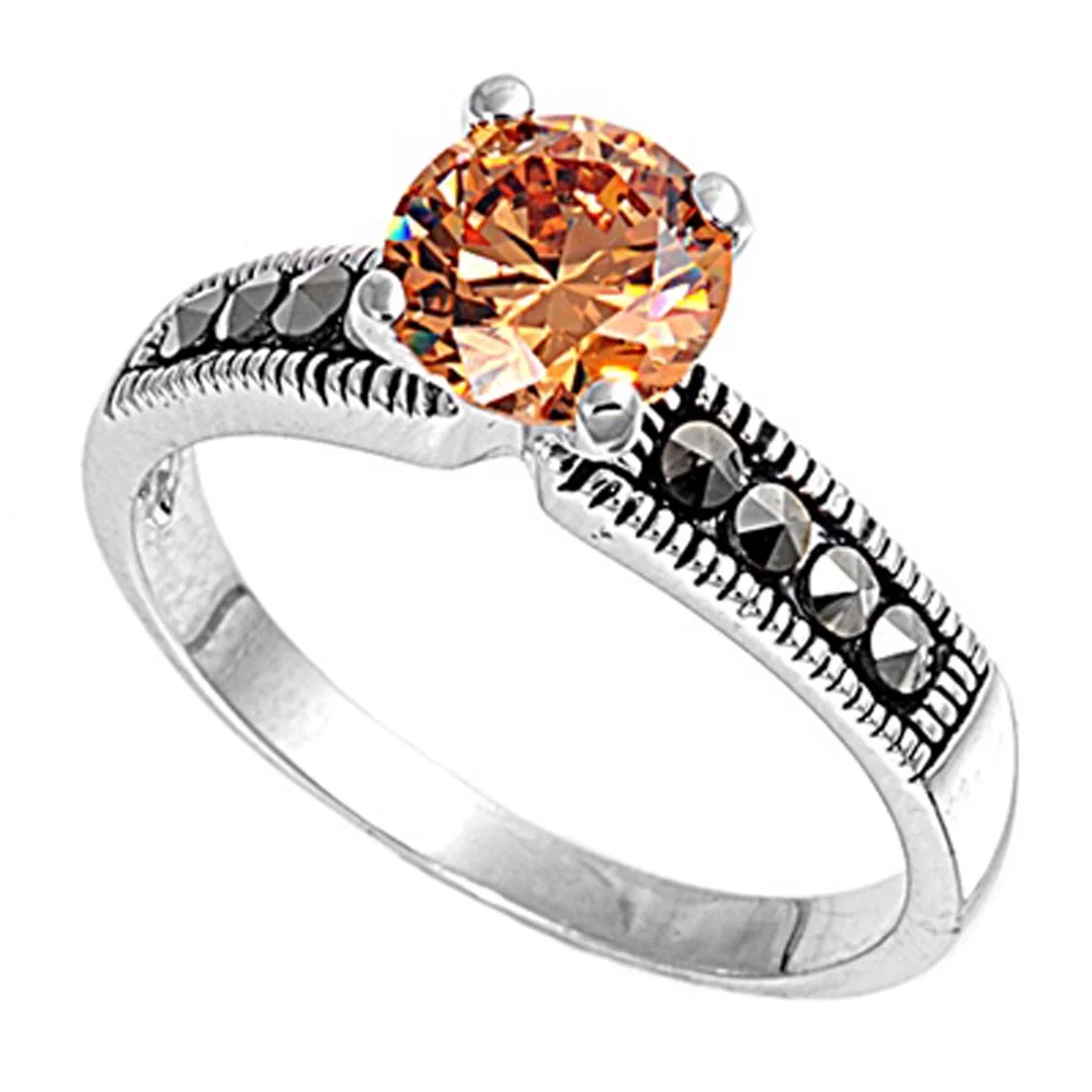 CHOOSE YOUR COLOR Champagne CZ Solitaire Rope Ring 925 Sterling Silver Band Orange Female Size 6