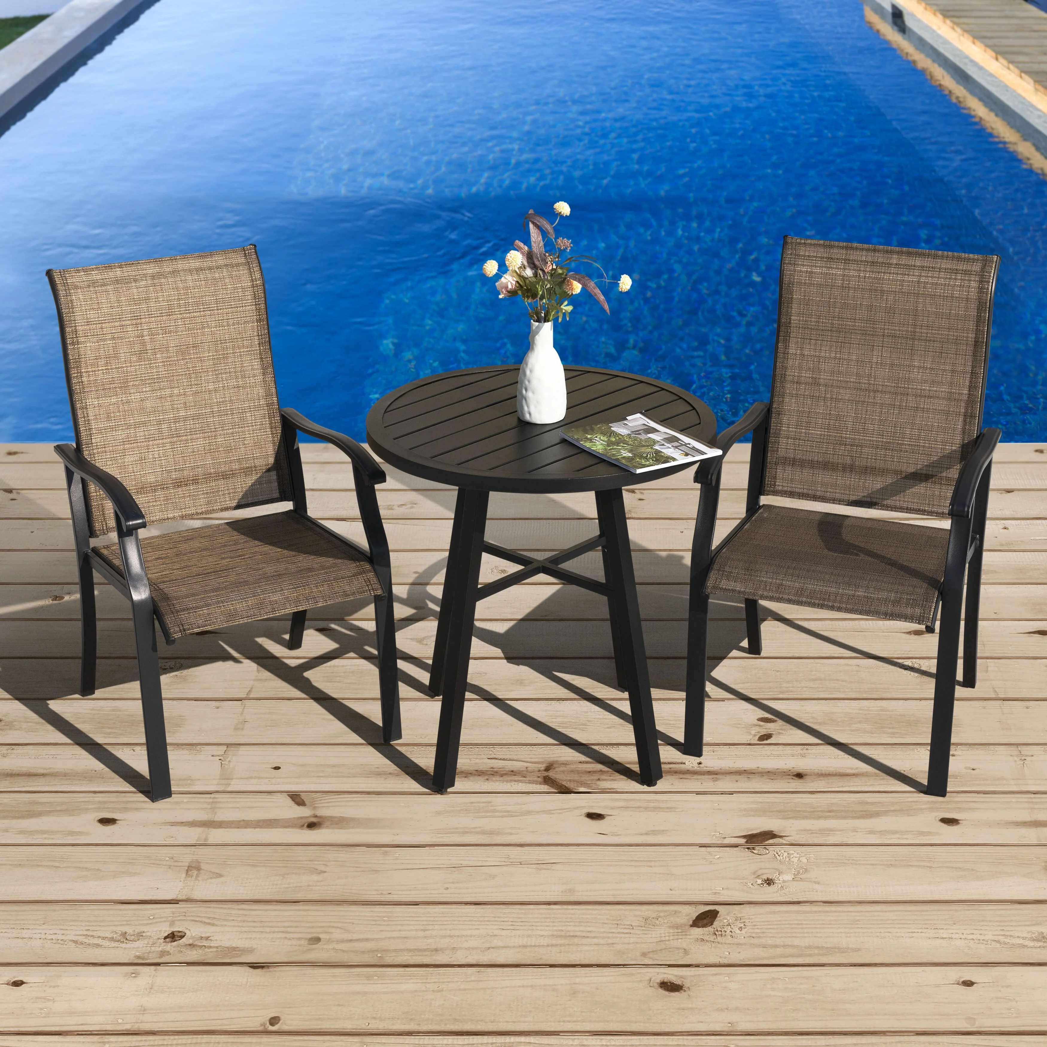 Nuu Garden Outdoor 3-Piece Bistro Set, Textilene Fabric, Powder-coated Iron Frame - N/A