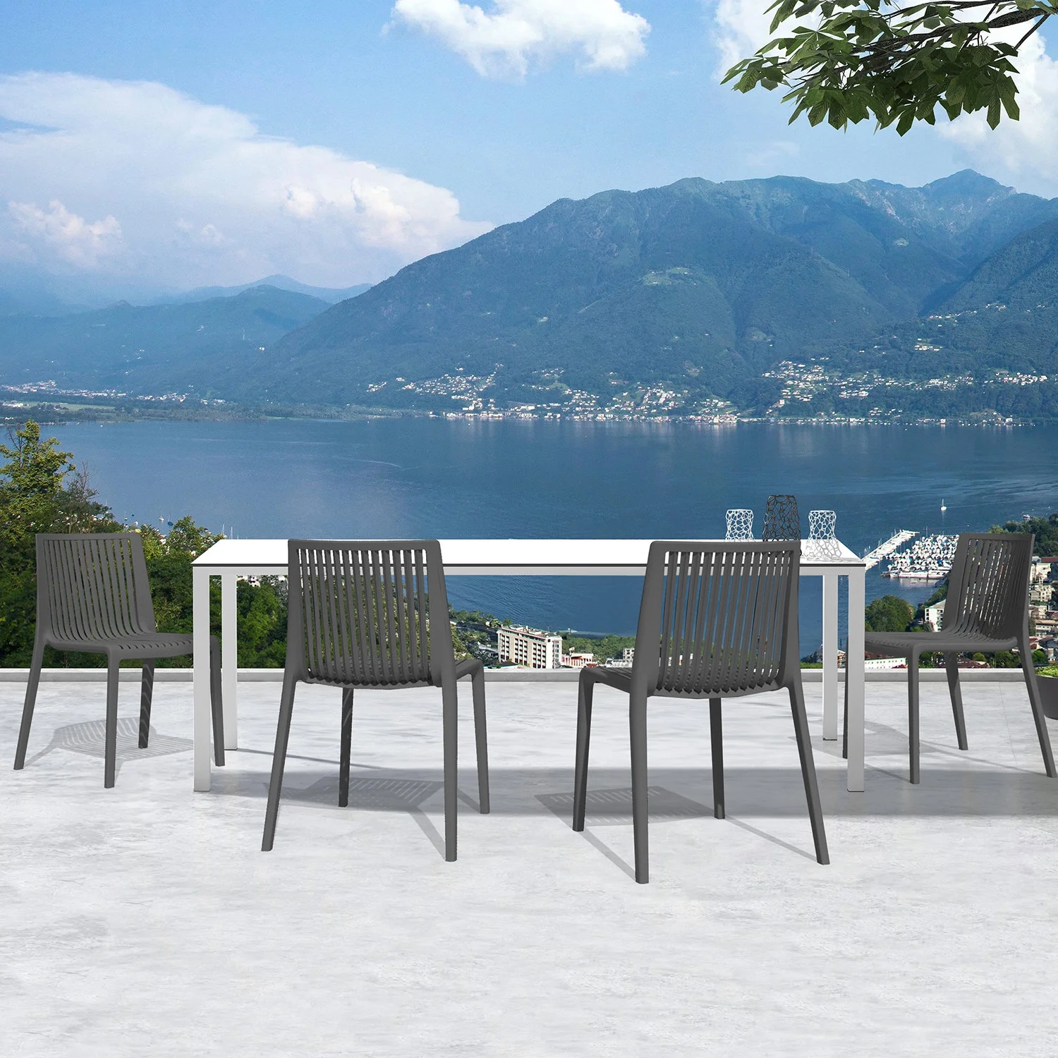 WRGHOME Ravenna Modern Outdoor/Indoor Plastic Resin Stacking Patio Dining Chairs  (Set of 2) - ANTHRACITE