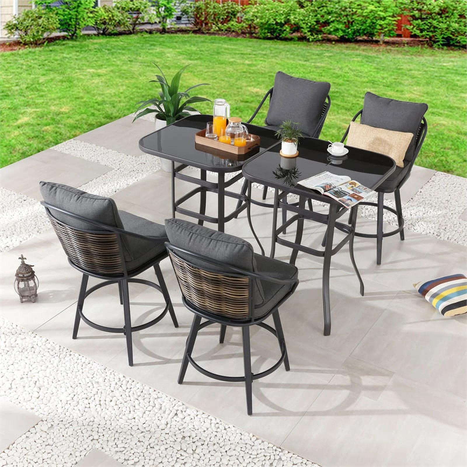 Patio Festival Metal 6-Piece Outdoor Dining Set in Beige/Black