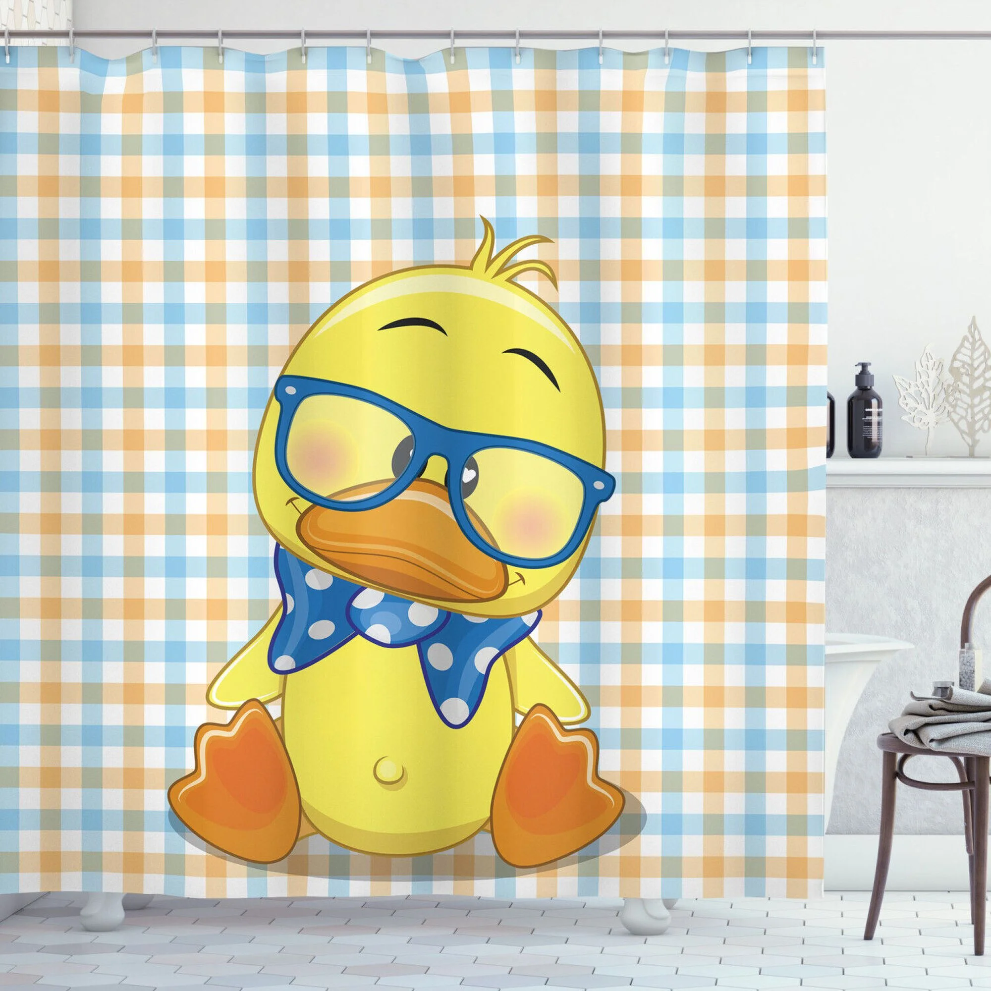 Shower Curtain Duck Hipster Nerd Baby Cartoon Animal Kids