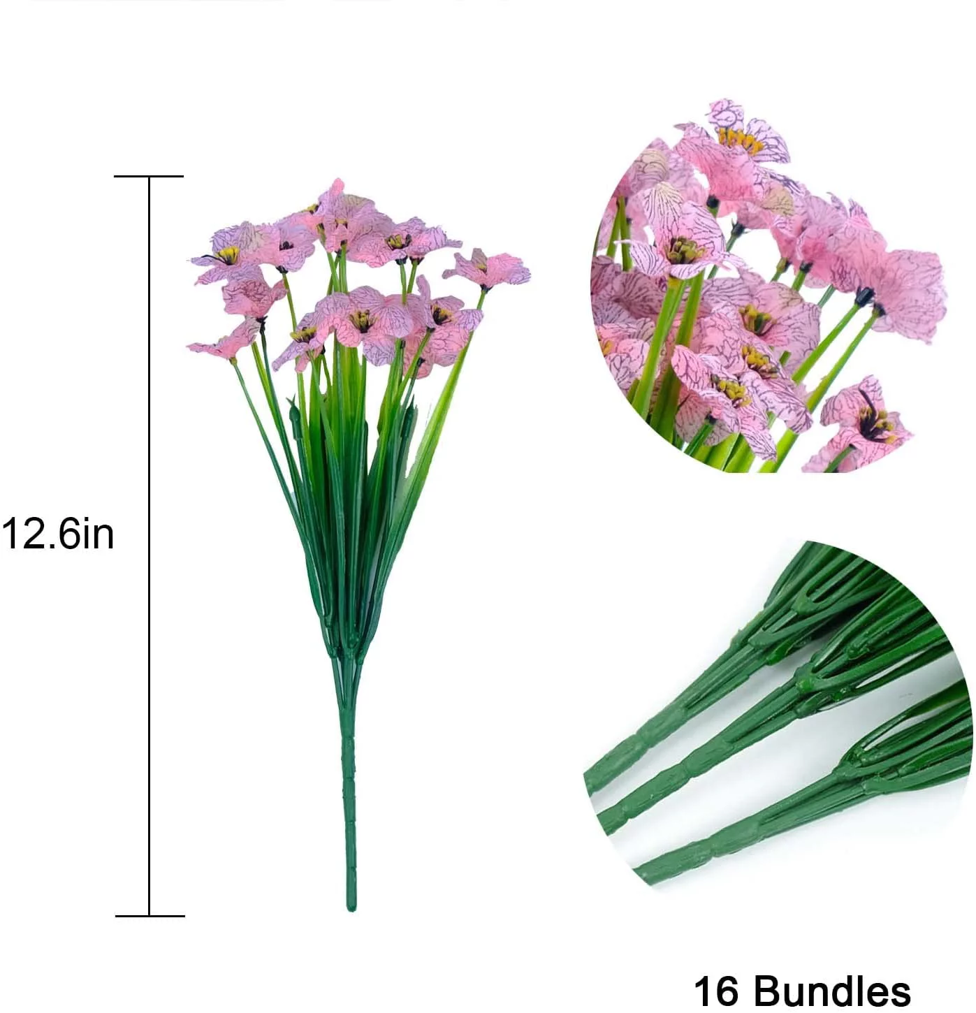 GRNSHTS 18 Bundles Artificial Flowers Pink Outdoor UV Resistant Plant No Fade Fake Flowers for Garden Porch Window Box