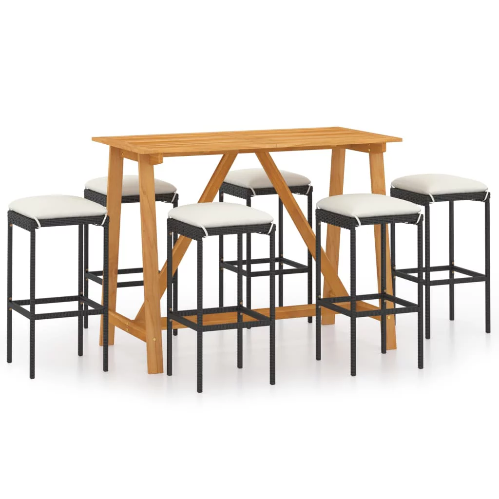 Dcenta 7 Piece Patio Bar Set with Cushions Black