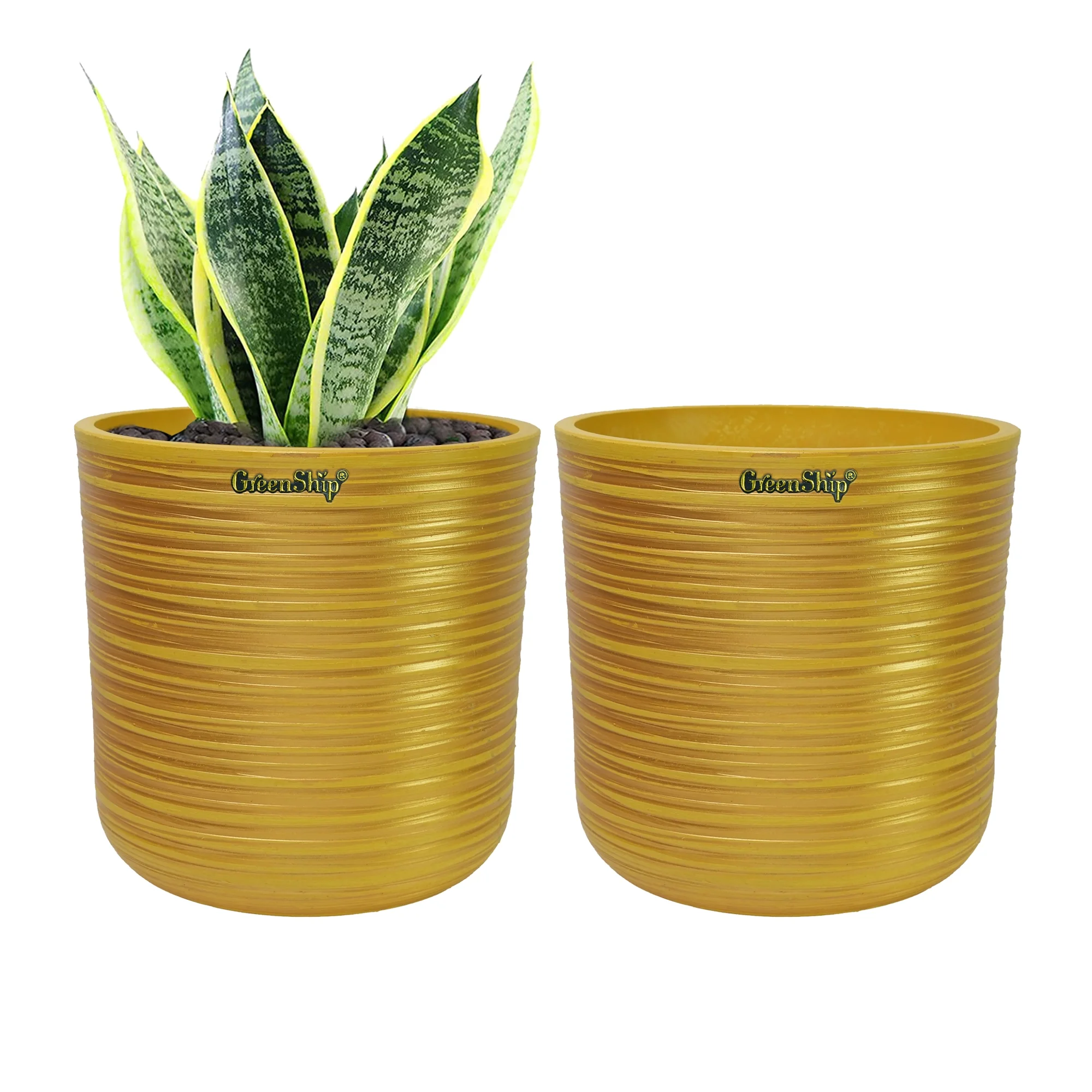 GreenShip 2 Pack Planters for Indoor Plants,8 inchPlant Pots with Drainage Hole,Flower Pots,Golden