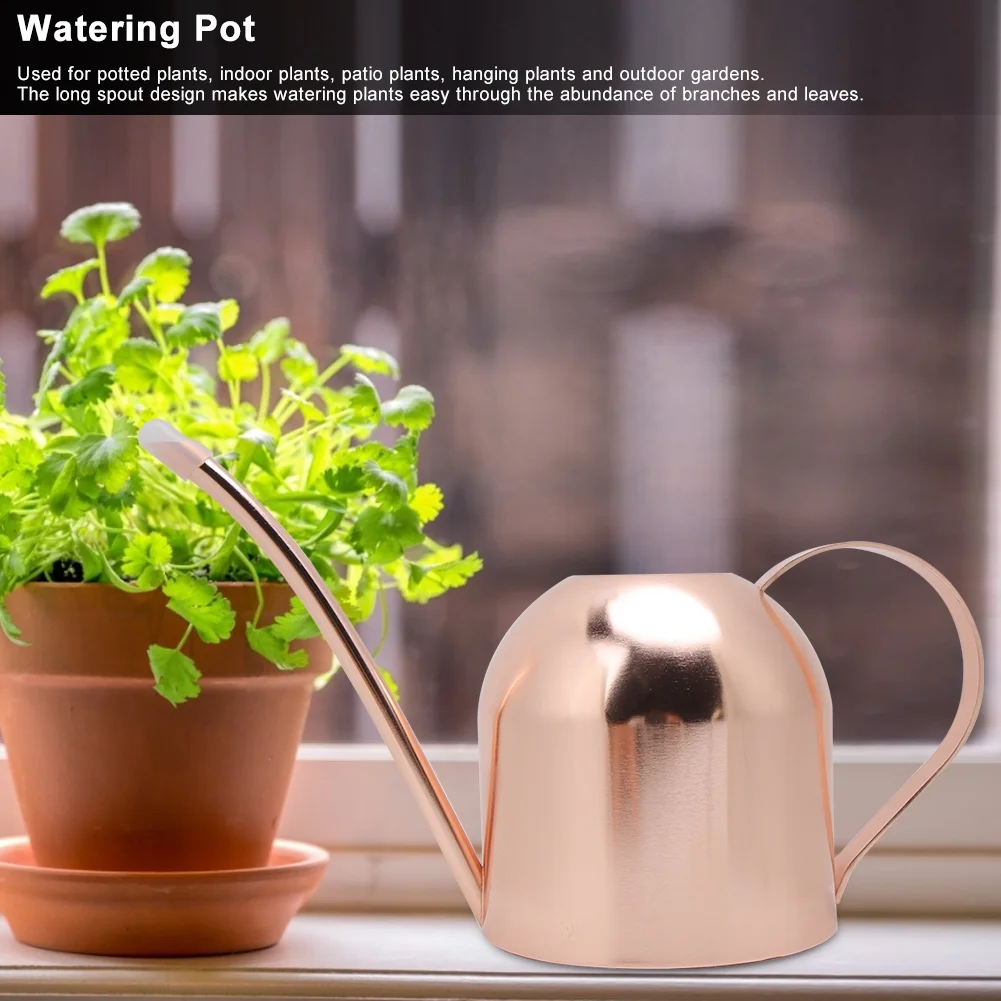 Jadeshay Watering Can 1000ml Stainless Steel Watering Can Sprinkle Pot Long Mouth Garden Flowers Plants Water Container