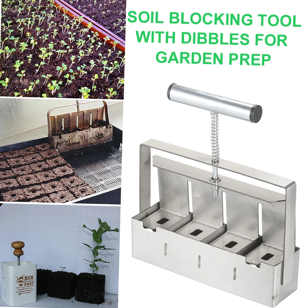 Nebublu Soil Blocking Tool with Dibbles Dibbers, Handheld Soil Block Maker for Garden Preparation