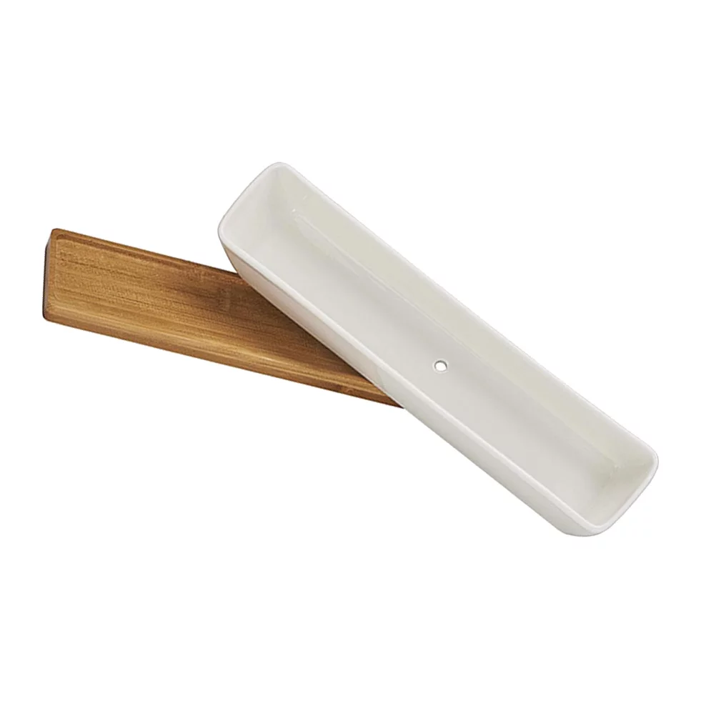 Guichaokj Rectangular Succulent Flowerpot Gardening Ceramic Plant Pot with Bamboo Saucer