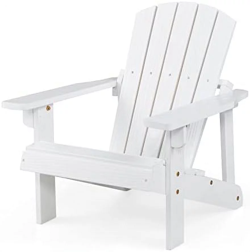 Wooden Kid's Adirondack Chair - All Weather Patio Chair With High Backrest, Arm Rest, 110 LBS Weight Capacity, Outdoor Fir Wood Porch Chair For Balcony, Backyard, Poolside, Yard (1, White)