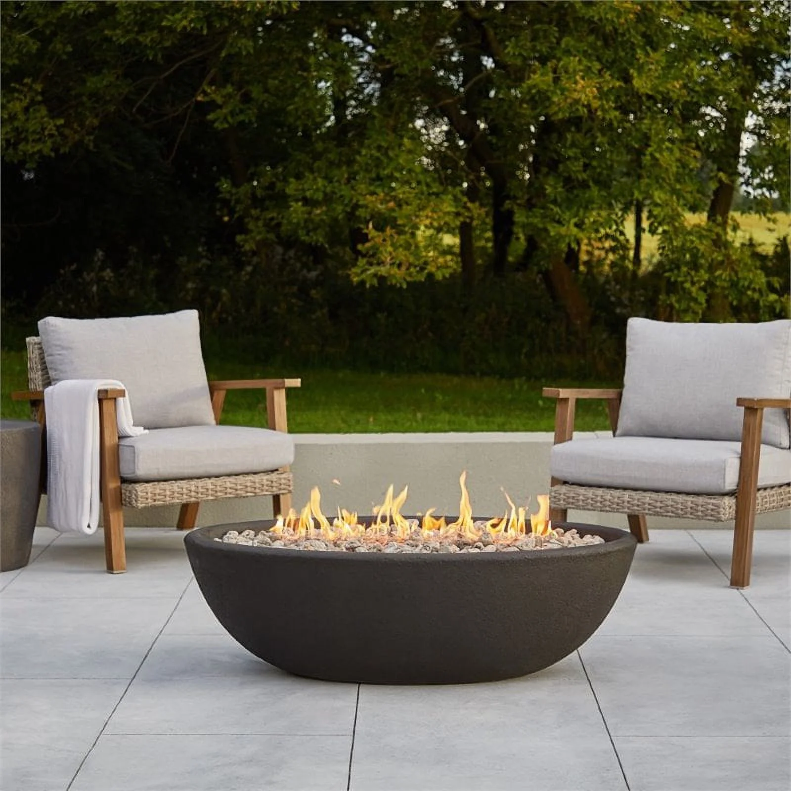 Home Square 2-Piece Set with Oval Propane Fire Bowl and Patio Loveseat