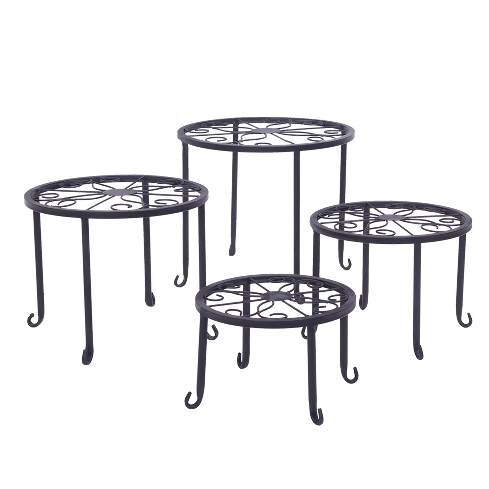 Tenozek 4 Pack Black Metal Potted Plant Stands Flower Pot Planter Holder Metal Rust Proof Iron Garden Container