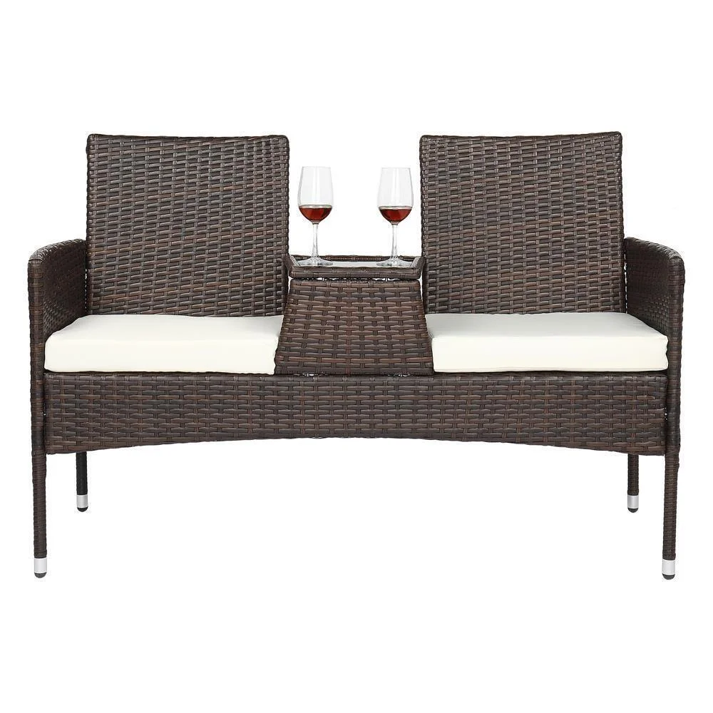 Patio Rattan Lover Chairs Armchairs with Cushion Wicker Outdoor Garden Sofa Furn