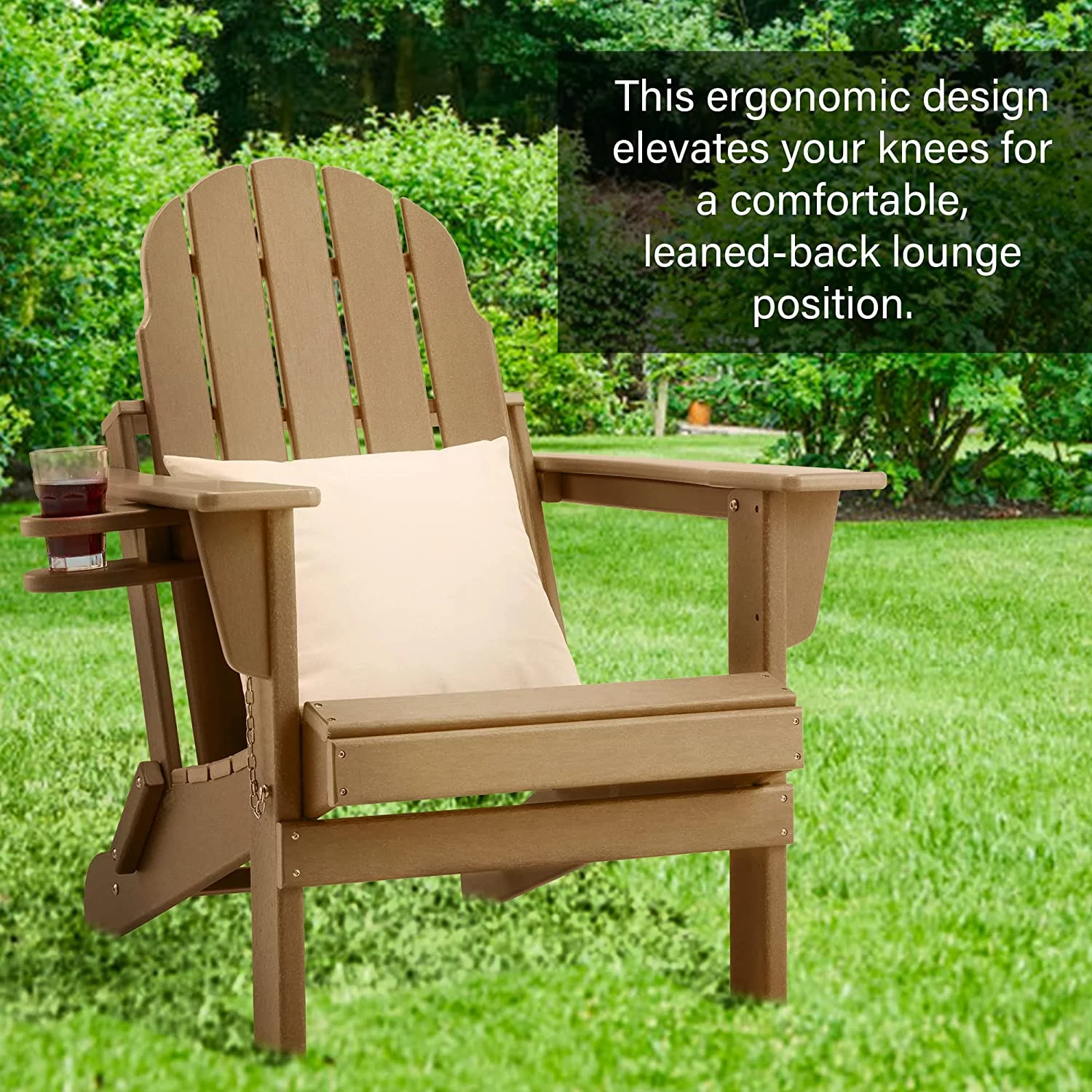 Erommy HDPE Folding Adirondack Chair with Cup, Chocolate